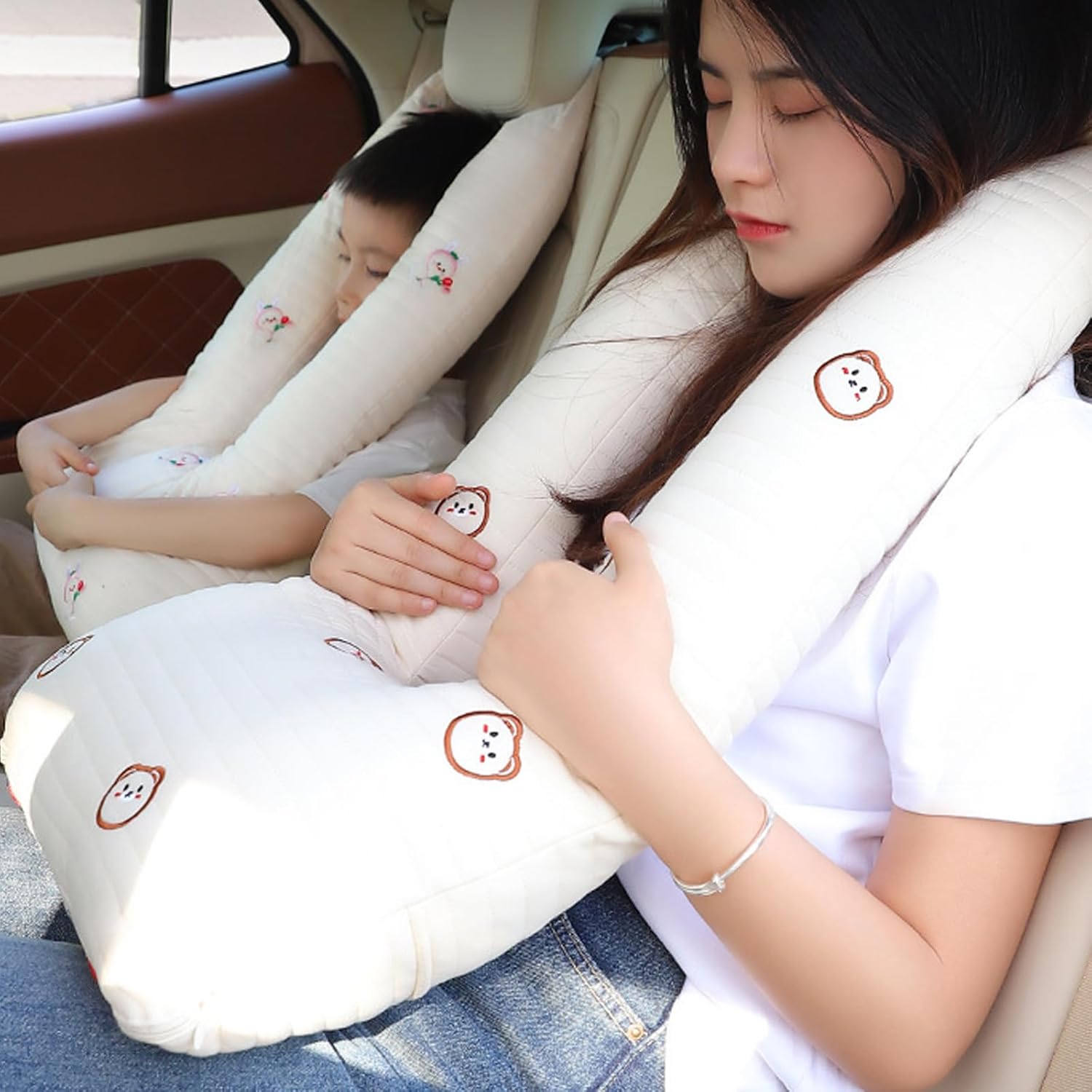 Cartoon Pattern Car Sleeping Pillow 16x27cm Synthetic Fibre Comfortable Sleep Adjustable & Easy Carry for Car