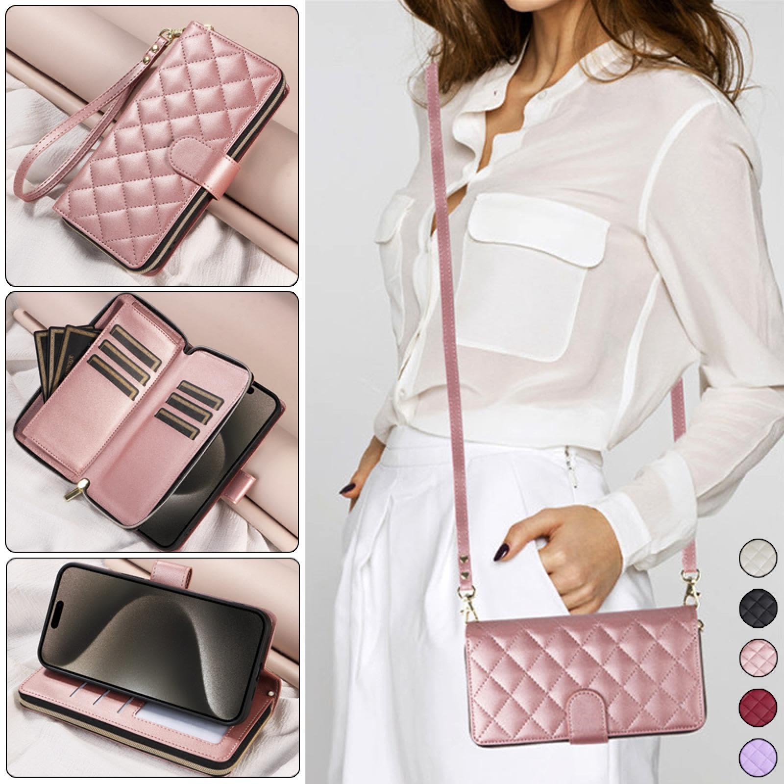 Do Samsung S24 Plus Smycz Skórzany Zamek Portfel Karty Etui na Telefon Crossbody Flip Cover (Do Samsung S24 Plus/Różowe Złoto)