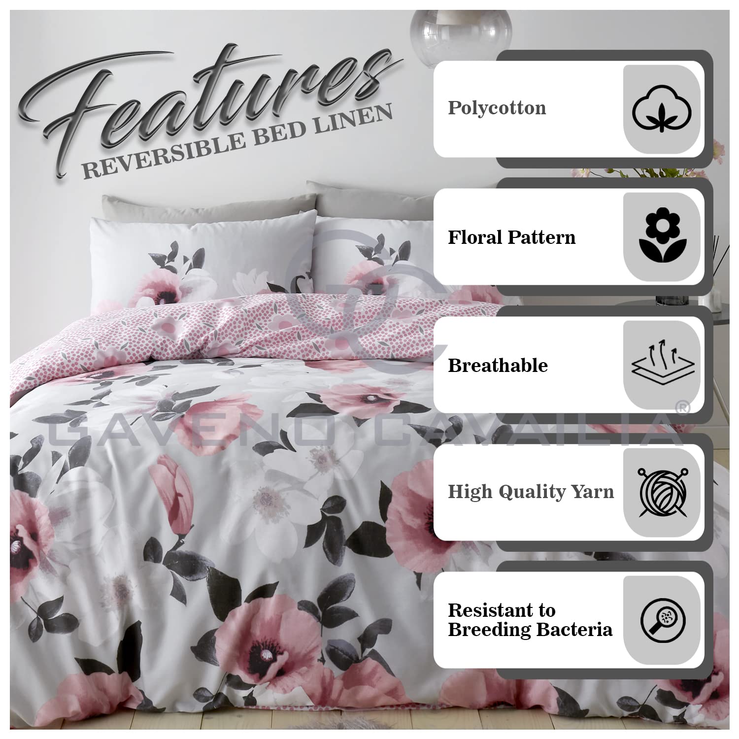 GC GAVENO CAVAILIA 3D Flower Duvet Cover Sets, Botanical Bedding Single Bed Set, Soft & Cosy Printed Quilt Covers, Blush Pink - Image 3