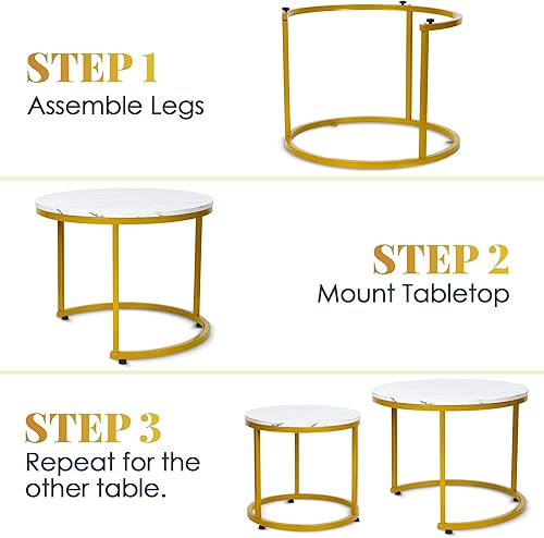 Miniatura 7 de Houseables Mesa auxiliar redonda anidable, mesas auxiliares para sala de estar, mostrador de extremo pequeño, juego de 2, 24 x 19 pulgadas, mármol