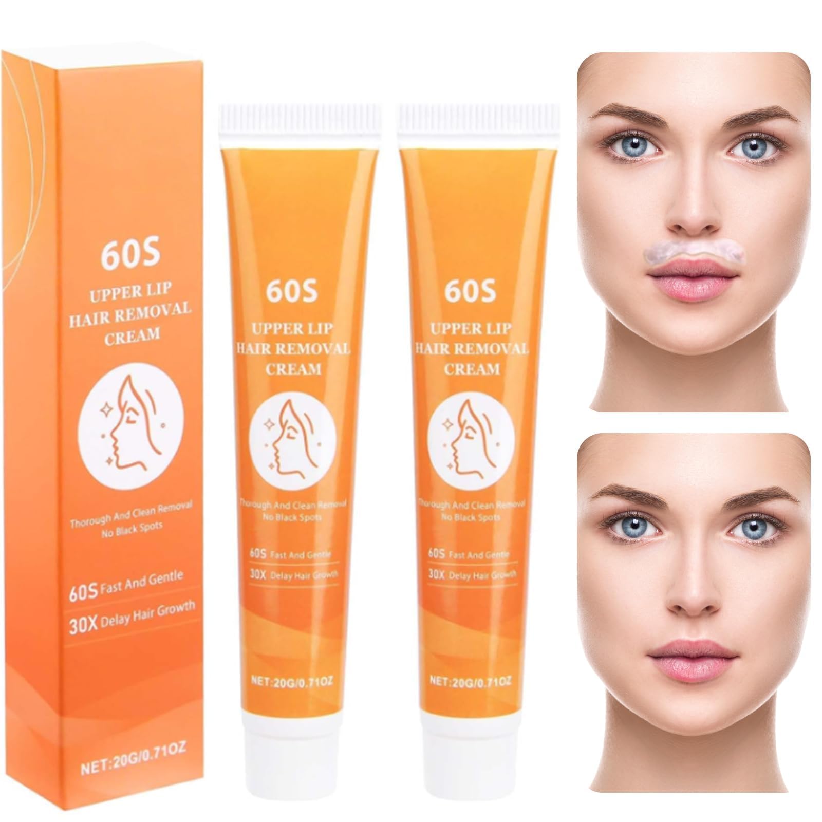 2 Stück Gesichtshaarentfernungscreme, Oberlippenhaarentfernung, Haarentfernungscreme, Wirksame Enthaarungscreme für Gesicht, Schmerzfreie, Hair Removal Cream For Women Man, Hydrating