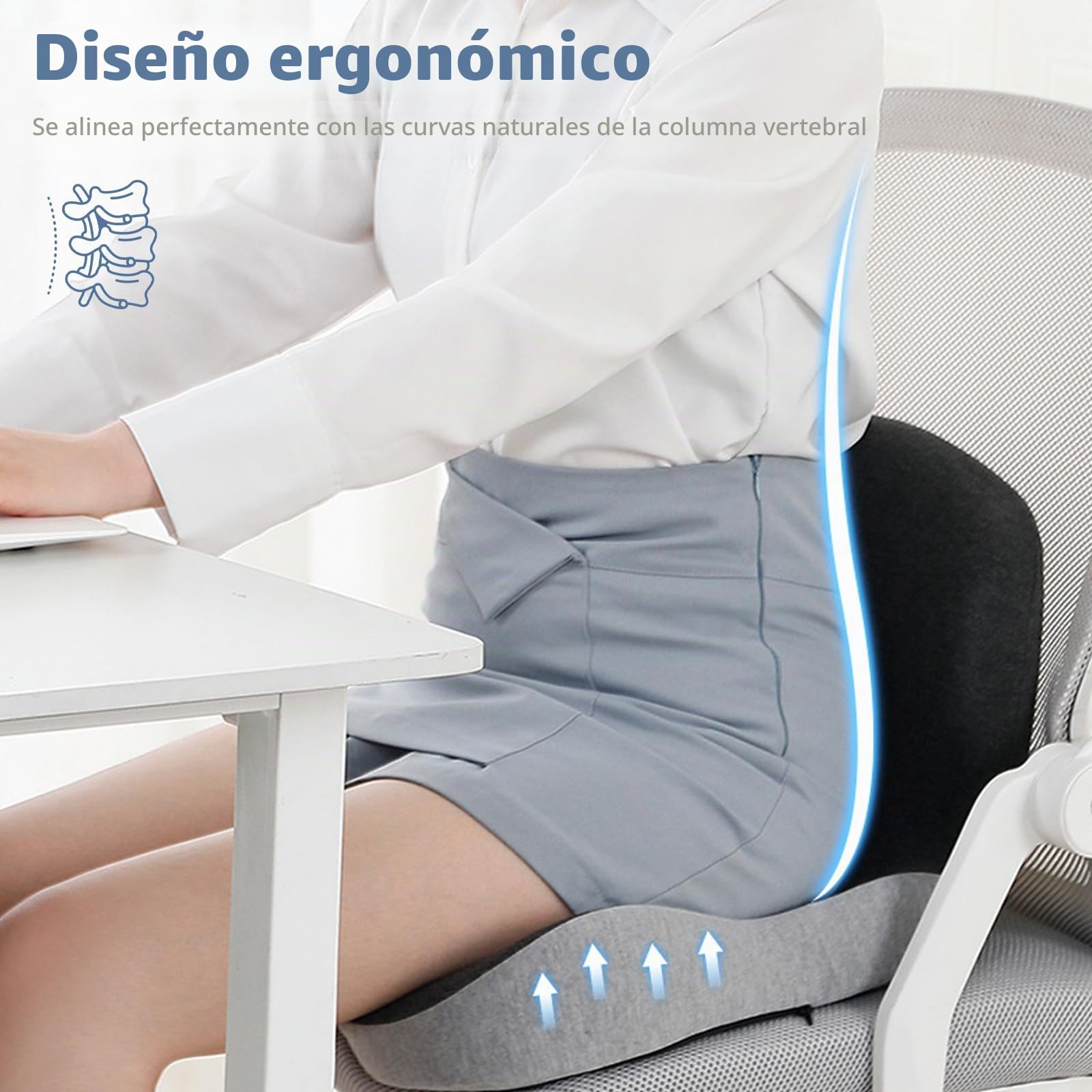 Yolispa Cojín de Respaldo y Asiento, Cojín Ergonómico para Silla de Oficina, Cojín de Asiento Ortopédico con Soporte Lumbar, Espuma Viscoelástica, Alivio del Coxis