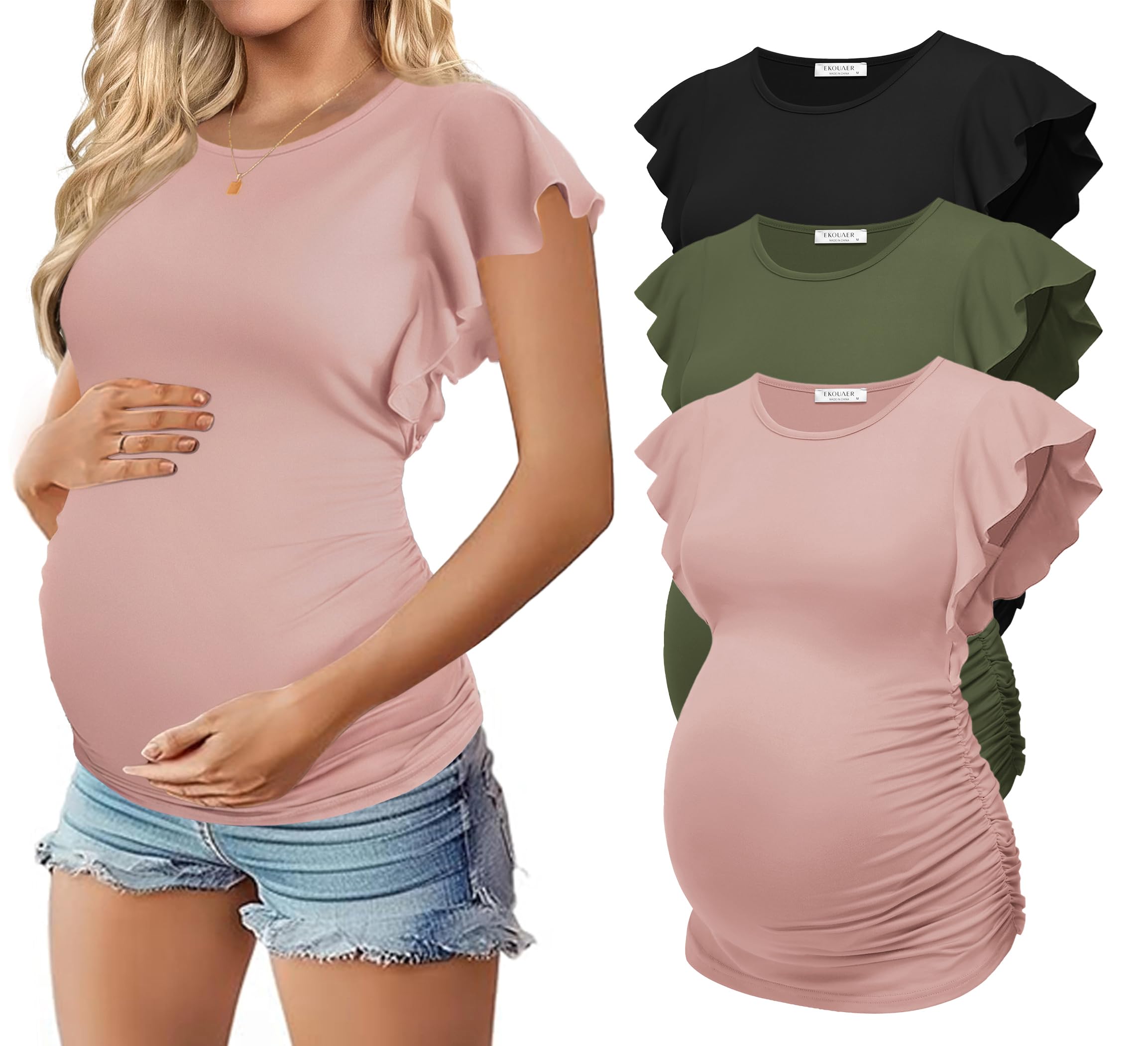 Ekouaer Maternity Shirts 3 Pack