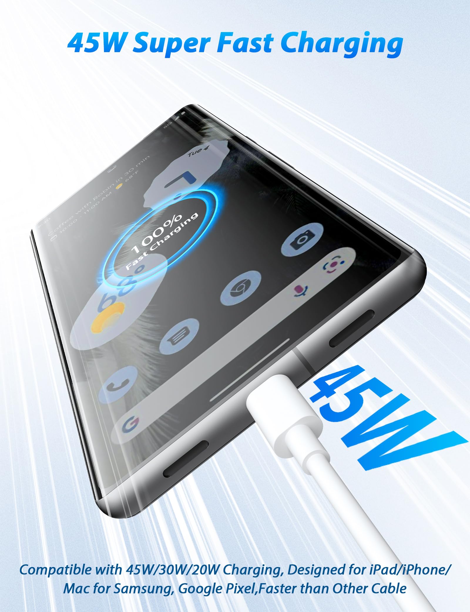 Cavo Ricarica Originale Pixel Cavo Di Ricarica USB-C Originale Per Google Pixel 2, 3, XL - Bianco, 3 Piedi (circa 90 Cm) Griglia Mercedes Classe A W176