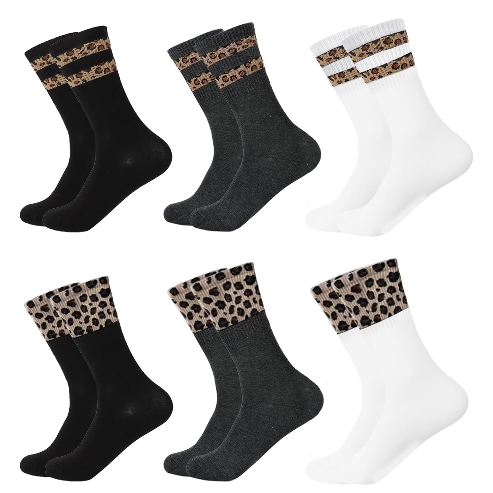SummitEdge 3 Paar Leo Socken Tennissocken Damen 39-42, Socken Leopardenmuster Damen, Lustige Leoprint Crew Sportsocken für Damen