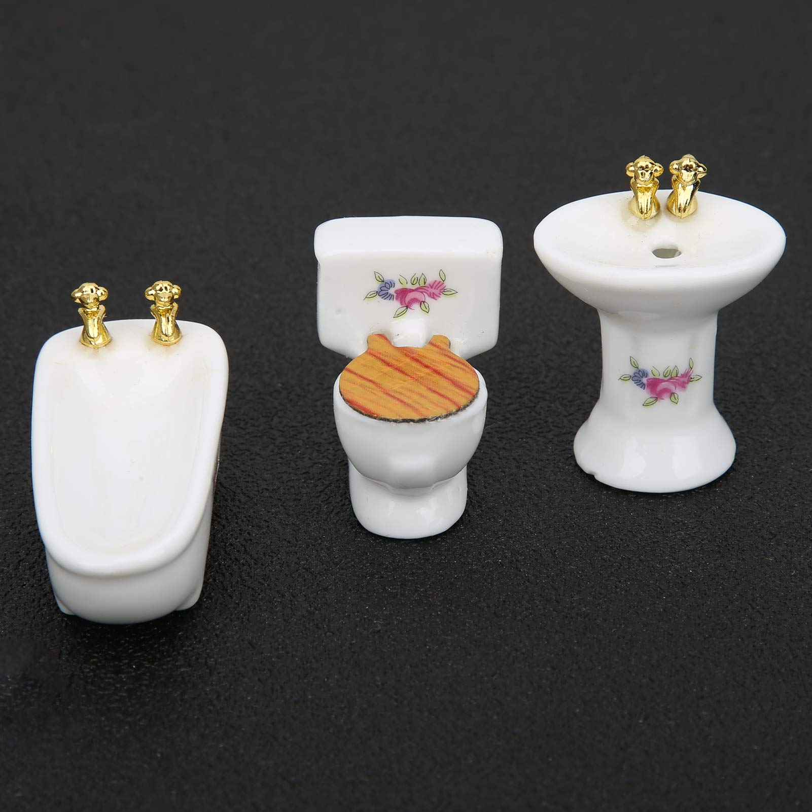 Generic 1/24 Casa de Muñecas Miniatura Exquisito Juego de Baño de Cerámica para Casa de Muñecas, Rosa Blanca Trébol de Cuatro Hojas Bañera Lavabo Kit para Mini de (#3)
