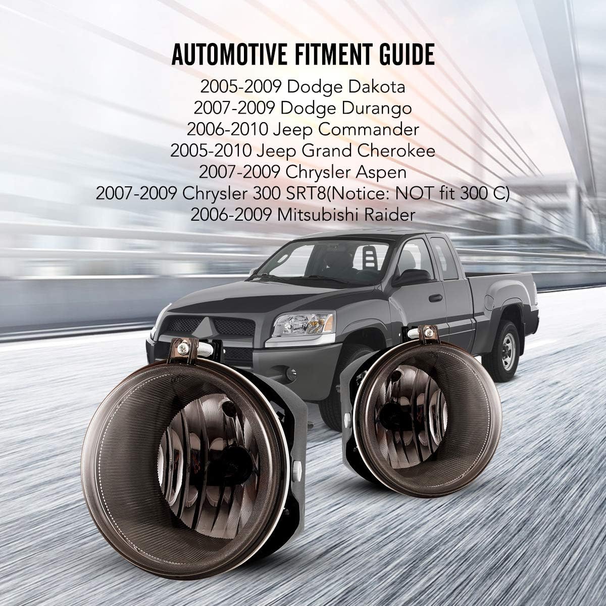 AUTOWIKI Fog Lights Fit For 05-09 Dodge Dakota/ 07-09 Dodge Durango/ 06-10 Jeep Commander/ 05-10 Jeep Grand Cherokee With Smoke Lens 2PCS