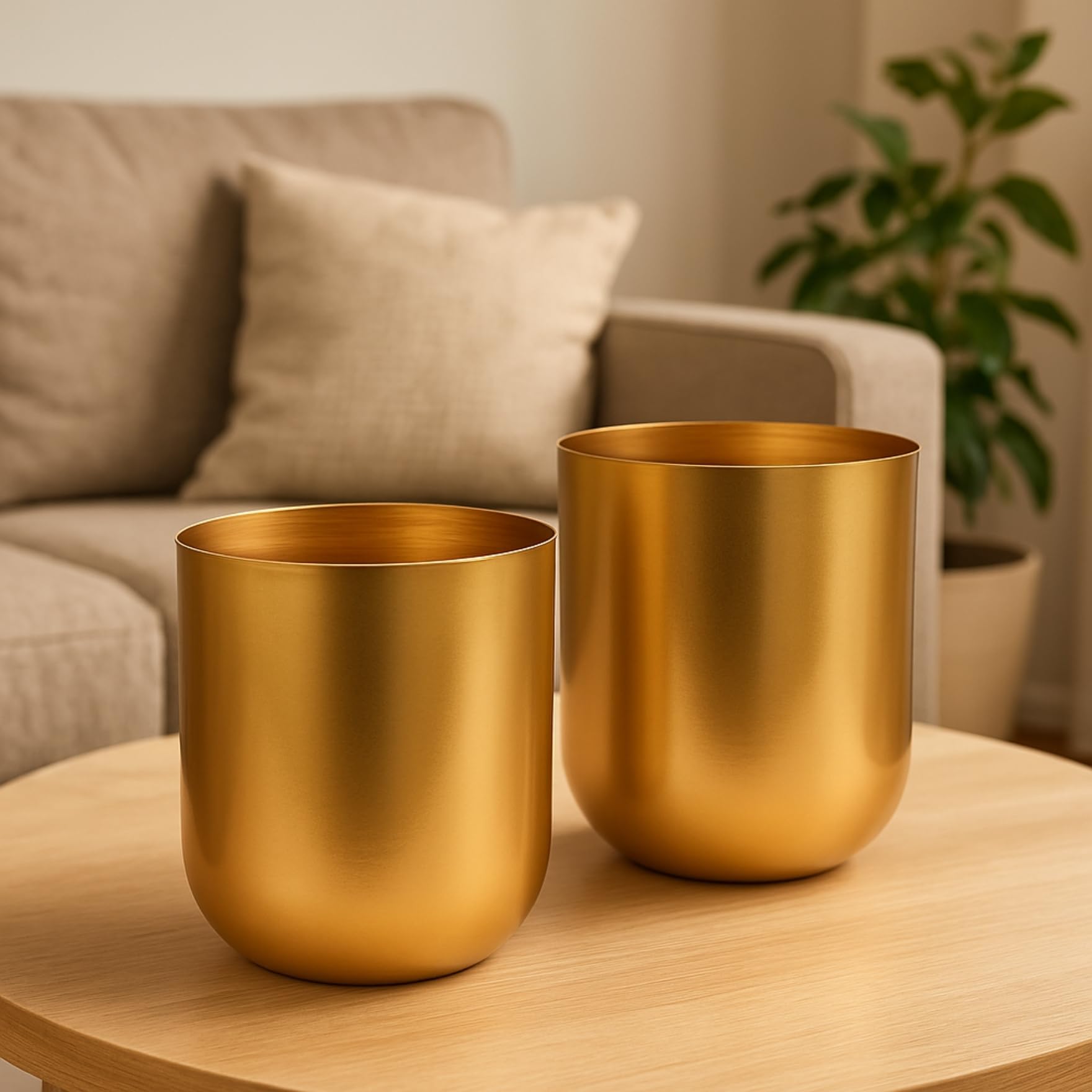 ecofynd 4.3 inches Round Metal Planter for Home Decor, Pack of 2 (Gold)