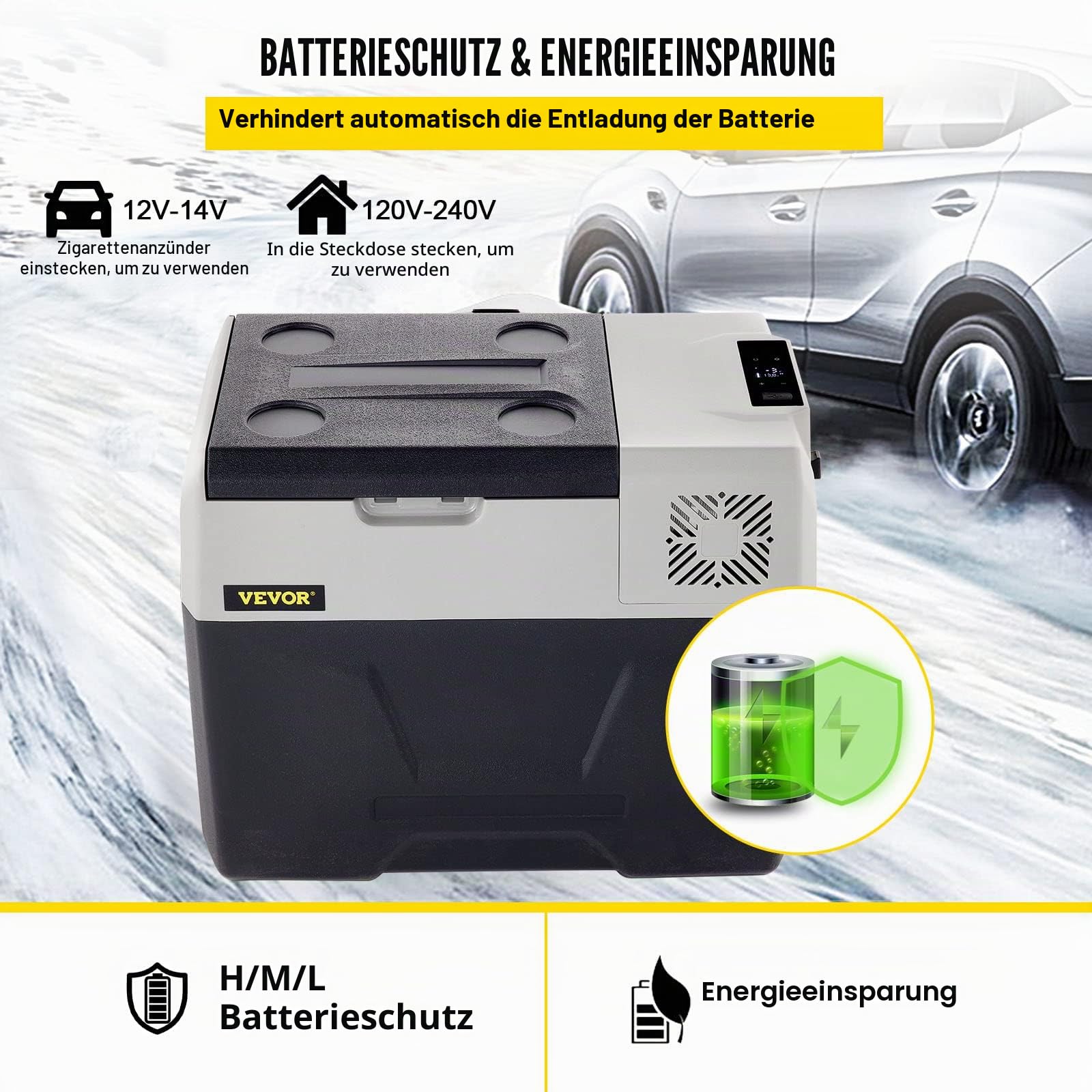 VEVOR Autokühlschrank Kompressor kühlbox Edelstahl Urlaub Isolierbox Mini Kühlschrank Kühlbox Auto und Steckdose (30L)