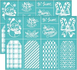 OLYCRAFT 2pcs 11x8.6 inch Christmas Stripes Stencils Self-Adhesive Silk Screen Printing Stencils Snowman Ringbell Silkscreen Stencils Reusable Mesh Transfer Stencil for Painting on Wood T-Shirts