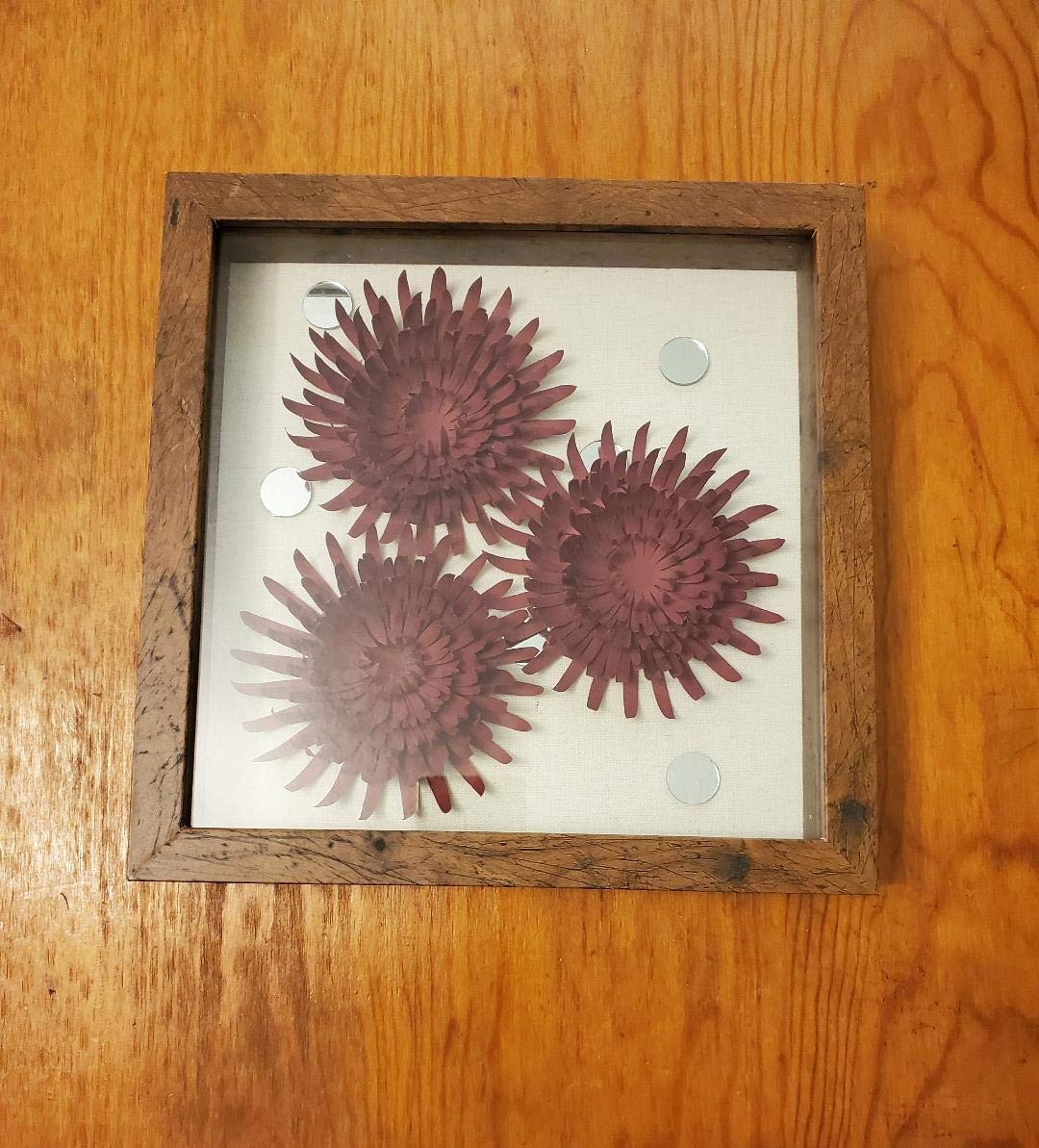 Paper Chrysanthemums Shadow Box, Red Flowers, Mums Shadowbox, Mirrors, Unique Gift, 9×9