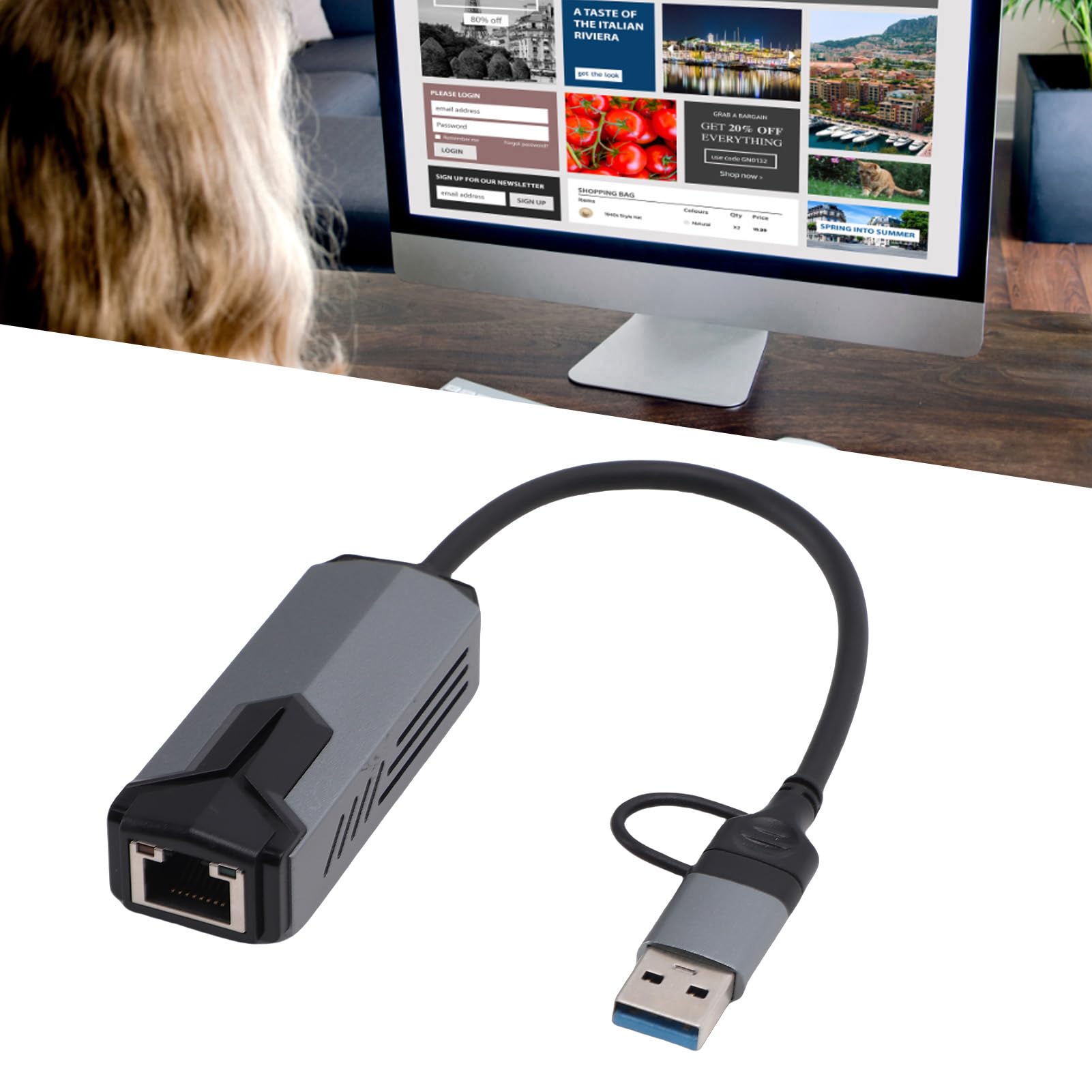 Tosuny Adattatore da USB 3.0 a Ethernet, adattatore di rete da USB C a RJ45 Gigabit LAN (5000 Mbps), velocità di rete 5 Gigabit, compatibile con Thunderbolt 4/3, per laptop, PC