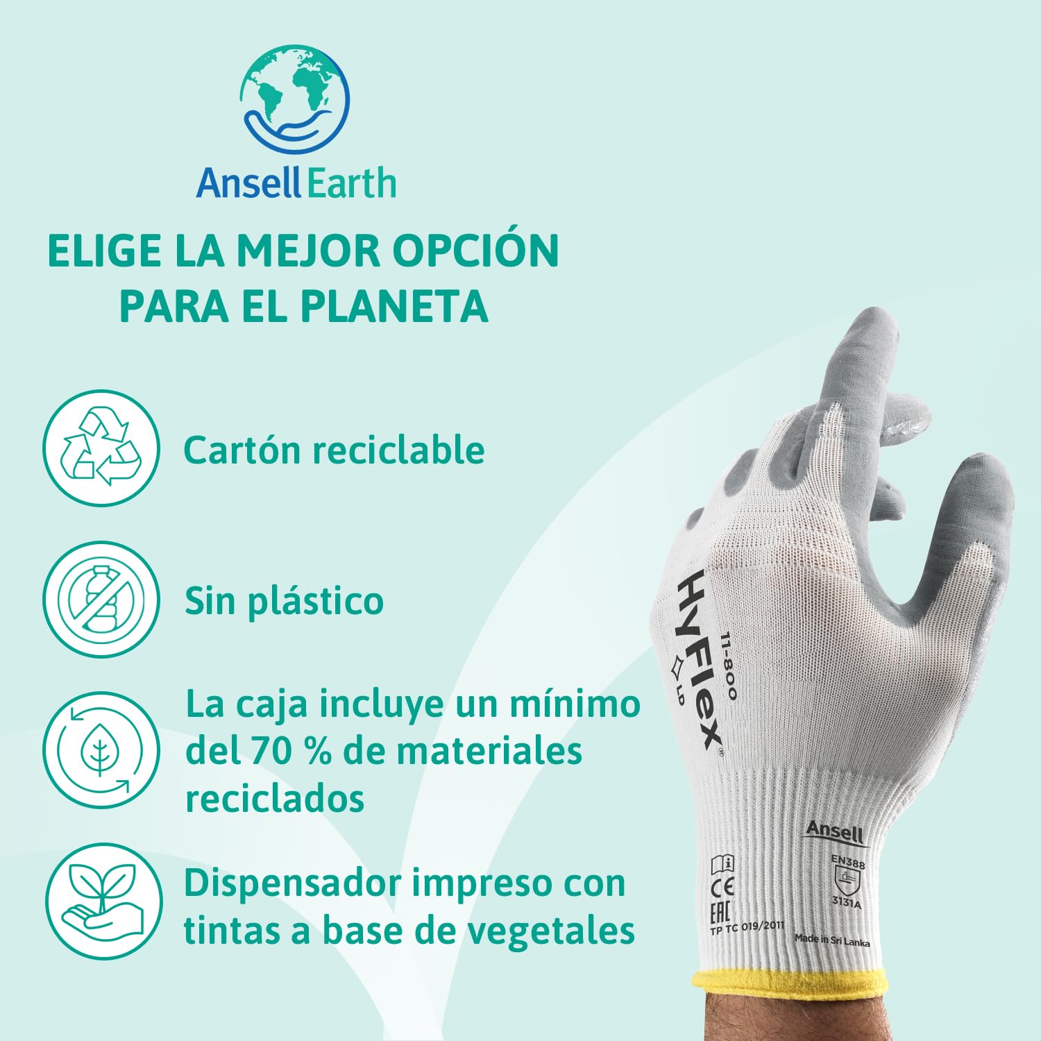 Ansell HyFlex 11-800 Guantes de Trabajo Profesionales, Revestimiento de Nitrilo Antideslizante y Transpirable, Protección Mecánica Multiusos, Seguridad Industrial, Blanco, Talla XL (12 Pares)