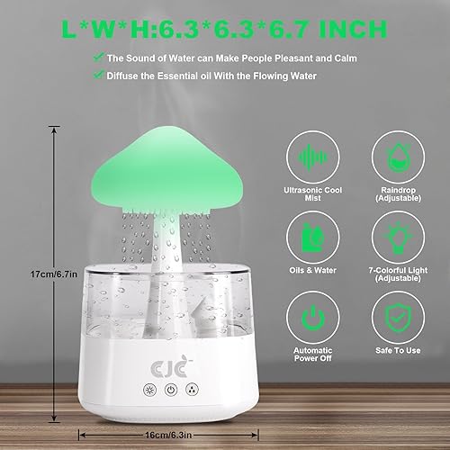 Miniatura 6 de Humidifiers for Bedroom, 7 Color-Changing Led Night Lights, Aromatherapy Essential Oil Diffusers, Bedside Mushroom Water Drip Cloud Diffuser