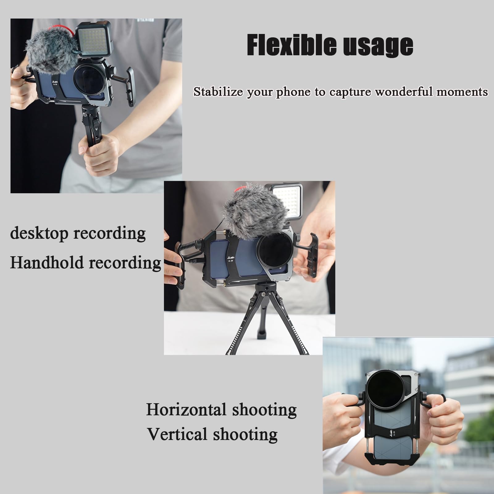 Fotga Kit gabbia per smartphone 4 in 1, stabilizzatore video con maniglie + microfono + luce LED + filtro ND per iPhone 17 16 15 Pro Max Samsung Cell Phone TikTok e YouTube Vlog Live Stream