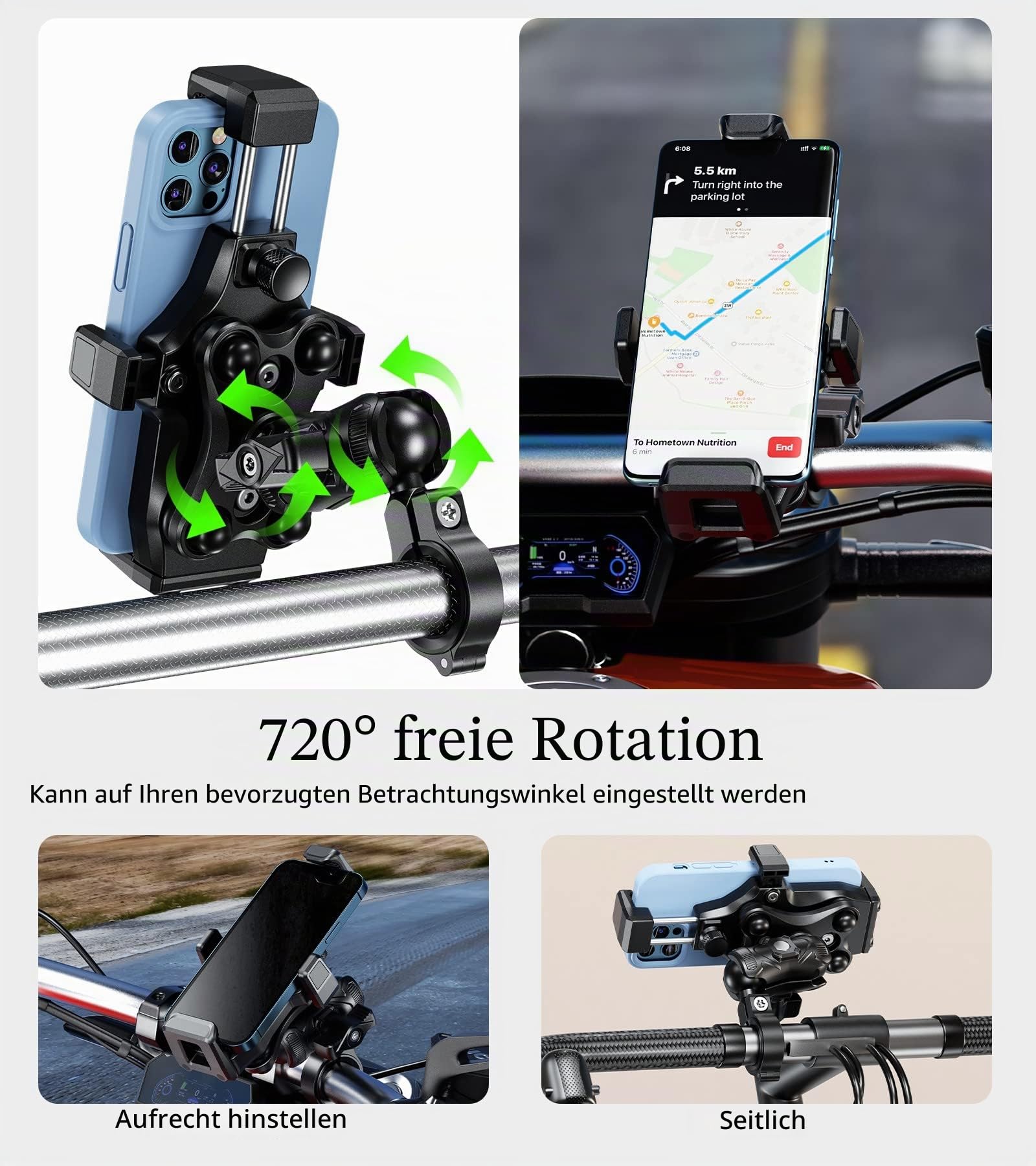 Kewig Motorrad Handyhalterung mit Vibrationsdämpfer und Hochgeschwindigkeits Sicherheitsschloss, neueste Anti-Diebstahl-Handyhalterung für Motorrad passend für 4.7–7.2“ Handys