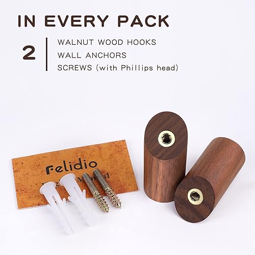 Miniatura 5 de Ganchos de pared de madera, paquete de 2 ganchos para abrigos montados en la pared  Felidio Perchero de madera natural, ganchos resistentes para