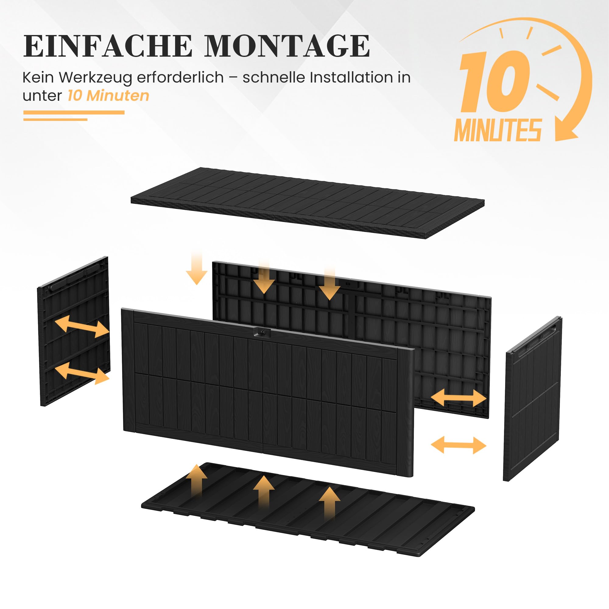 Amopatio Auflagenbox 680 Liter, Gartenbox XXL Wasserdicht aus Resin, Kissenbox für Balkon, Garten & Terrasse, Aufbewahrungsbox Wetterfeste mit Gasdruckfeder, Schwarz