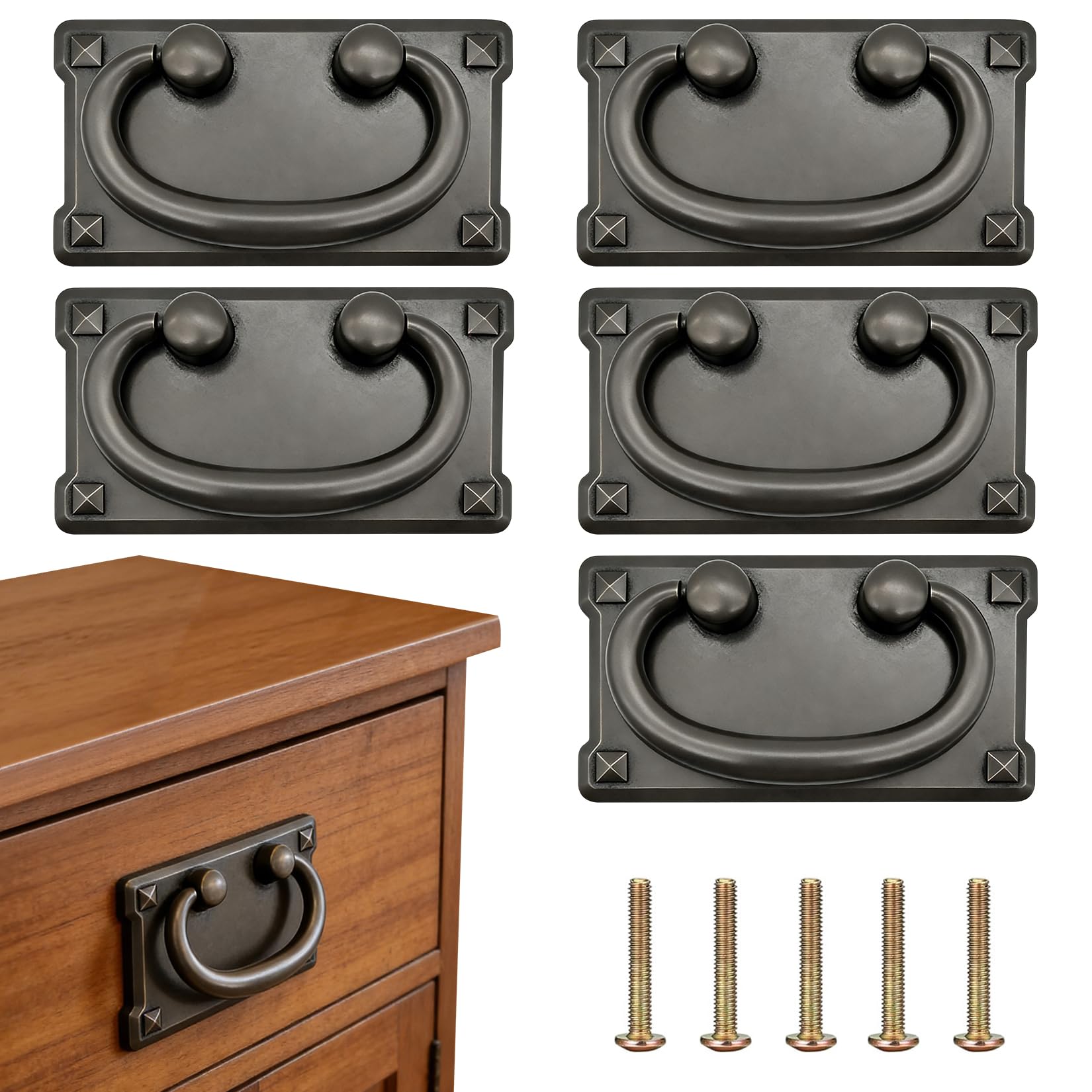 5 Pcs Drawer Handlesset, Antique Drawer Pulls, Cabinet Handles for Cupboards & Draws, Draw Handlesset, Antique Handles for Chest of Drawers, Cupboard Knobs for Wardrobe Furniture Cabinet Pulls