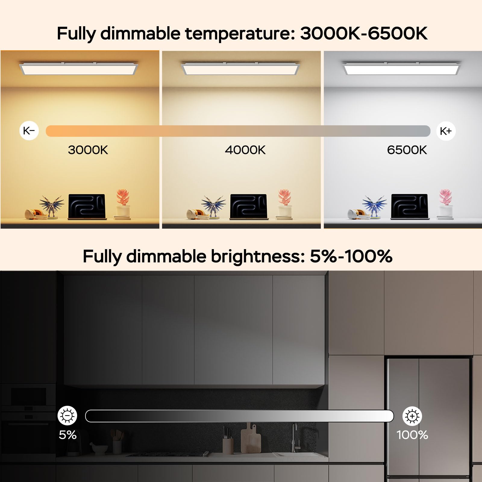 LED Panel Deckenleuchte 100x25cm, 3000-6500K Deckenleuchte Dimmbar, 30W Deckenlampe Lang Flach mit Fernbedienung Nachtlicht Memory-Funktion für Wohnzimmer Schlafzimmer Badezimmer Büro küche