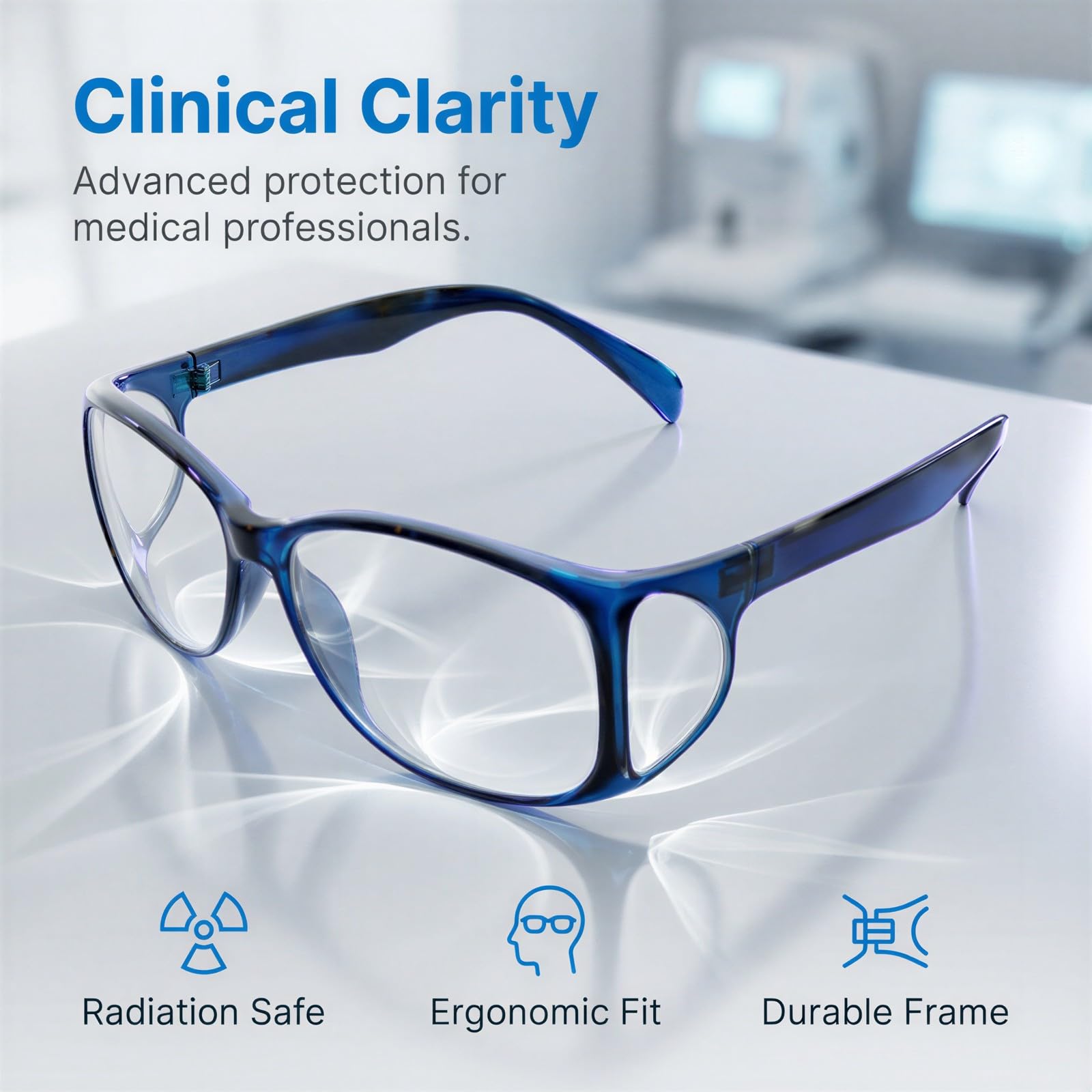 Strahlenschutzbrille mit Pb-Schutz und Seitenschildern, leichte Schutzbrille für Radiologie, Labor und Röntgenraum, komfortabel, mit klarem Sichtfeld und sicherem Halt für den professionellen Einsatz