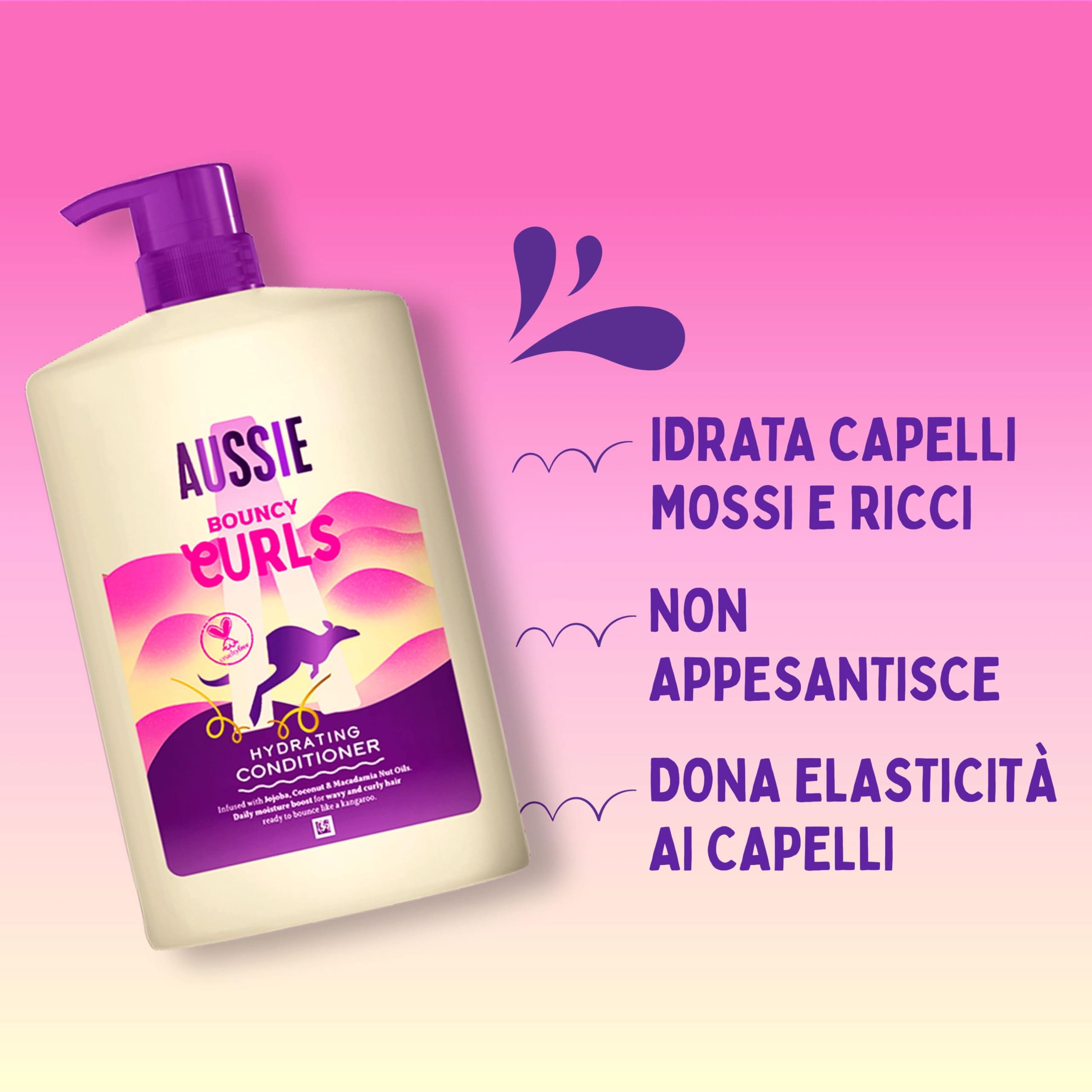 Aussie Bouncy Curls Balsamo Ricci Idratante 1000ml, Boost di Idratazione Quotidiana per Capelli Mossi e Ricci, Con Oli di Jojoba, Cocco e Macadamia, Non Appesantisce, Vegano e Cruelty-Free