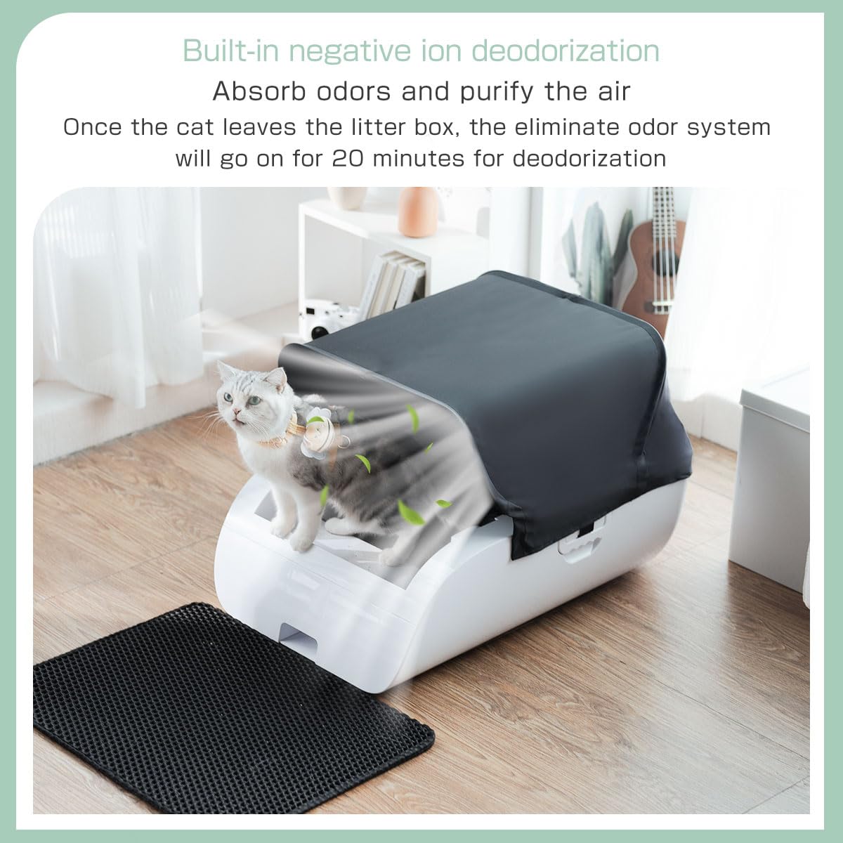 Bamboosang Lettiera Gatto Autopulente: Grande Lettiera Automatica per Gatti con Rimozione Dell'odore/Protezione Di Sicurezza, Lettiera per Gatti Autopulente con Cappuccio e Tappetino per Più Gatti