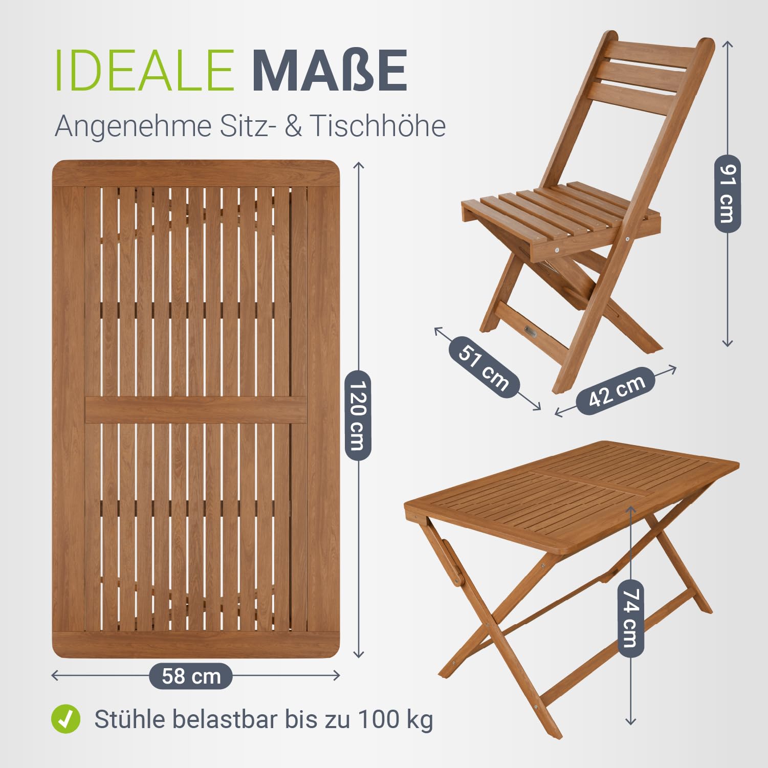 Juskys® Gartenmöbel Set Rimini - Natur, Akazie Holz, inkl. 4er Set Stühle & Tisch, Stabil, Langlebig