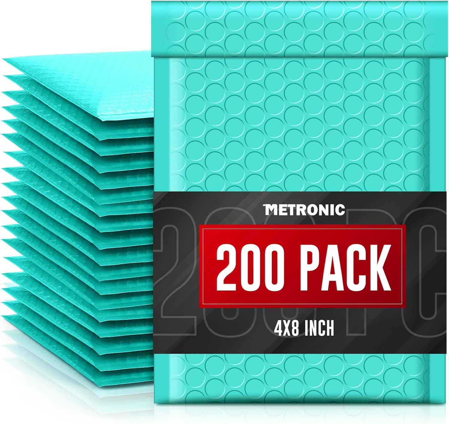 METRONIC Small Bubble Mailers 4x8 200 Pack Waterproof Teal Bubble Mailers Self Seal Padded Envelopes Bubble Envelopes for Small Business Packaging Sports Cards Bubble Mailer Usable Size 4x7 Teal 4x8" 200PC