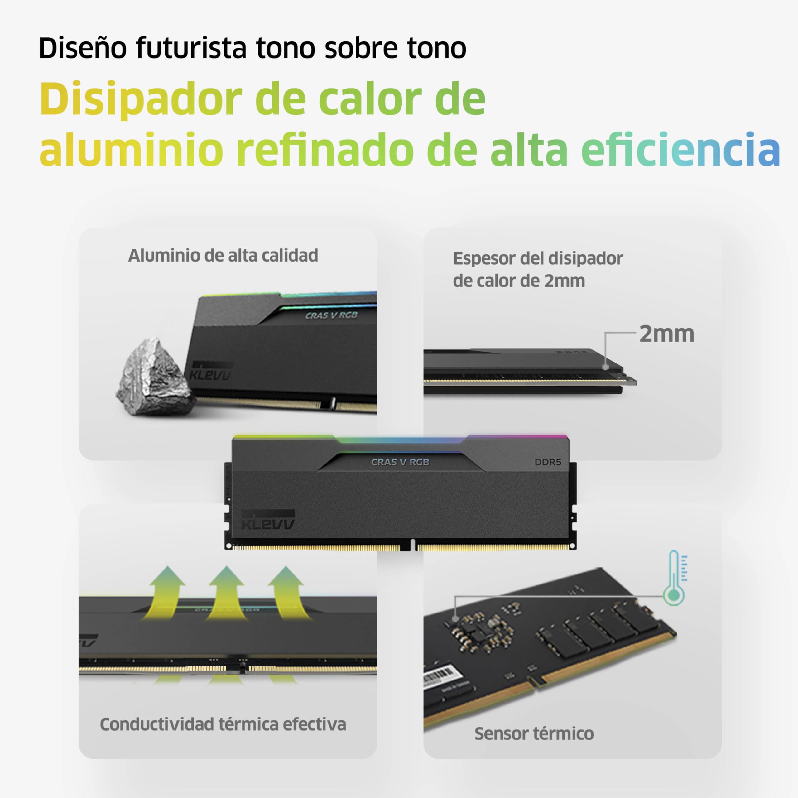 KLEVV CRAS V DDR5 RGB 32GB (2X 16GB) 6000MH/z CL28 Memoria RAM Gaming Kit XMP 3.0 Alto Rendimiento Overclocking 28-36-36-76 – Juega más rápido con un CL28 ultrabajo