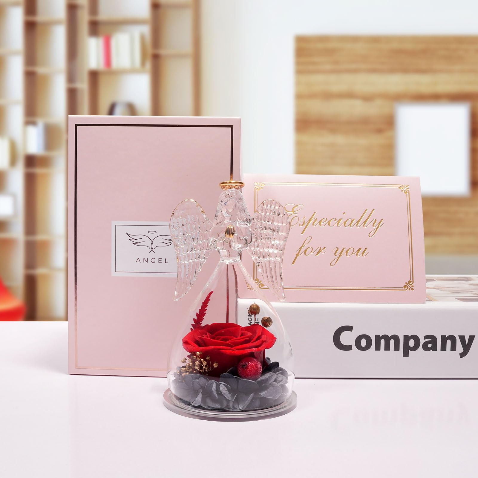Miofula Rosa Eterna Regalos Originales para Mujer,Flores Preservadas Ángel Figura Regalo Cumpleaños Mujer Madre, Flor Eterna Regalo Aniversario Pareja, Regalo Novia Mama Abuela Navidad Dia De la Madre