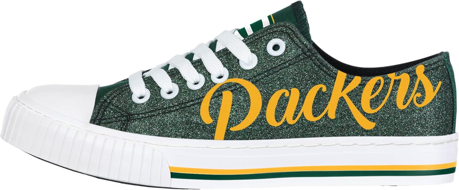 FOCO Womens NFL Team Logo Ladies Fashion Color Glitter Low Top Canvas Sneakers Shoes