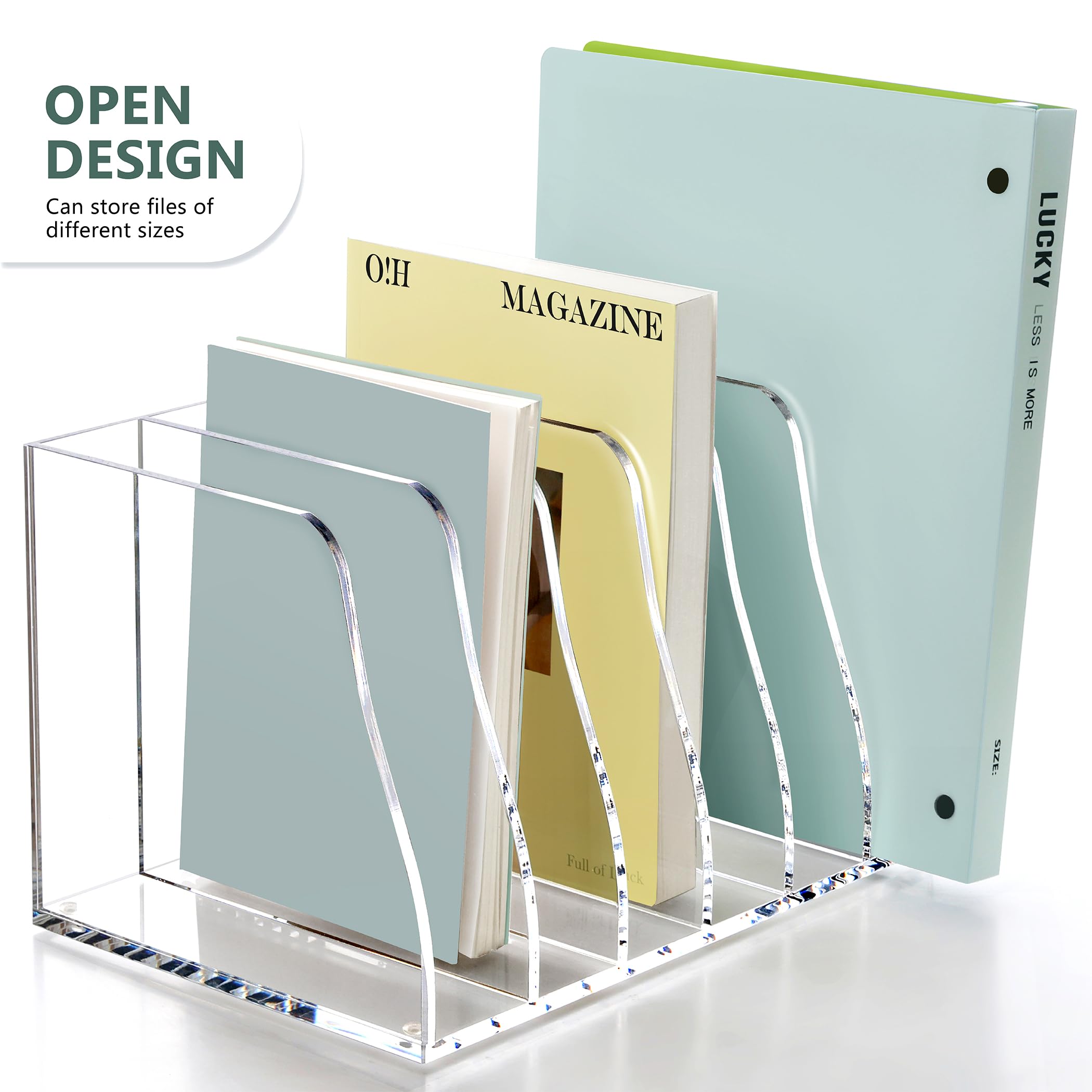 SANRUI Portariviste in acrilico, 6 scomparti verticali, organizer per documenti da scrivania, cartelle trasparenti per libreria, spazio di lavoro, accessori da ufficio