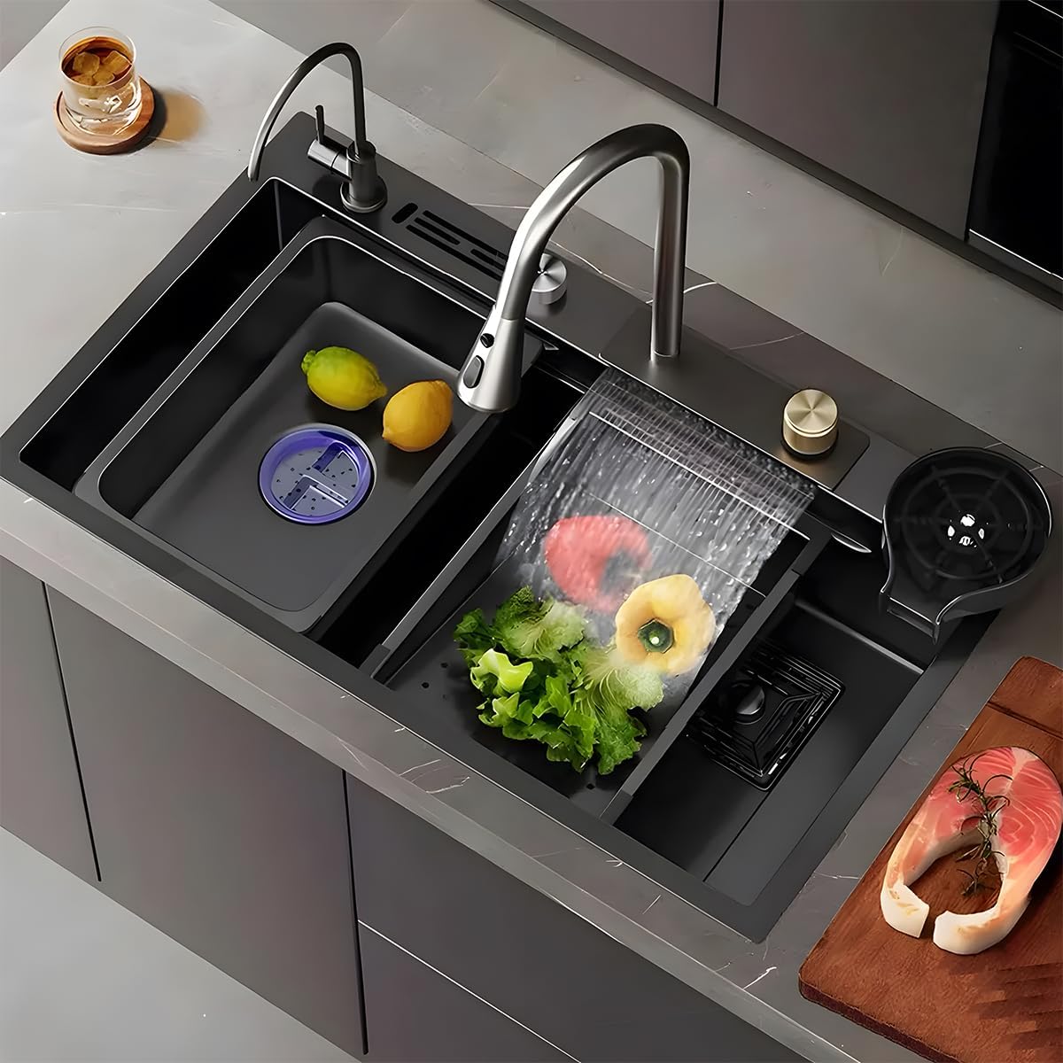 Topalien Kitchen Sink Black Stainless Steel Sink Washing, Draining and ...