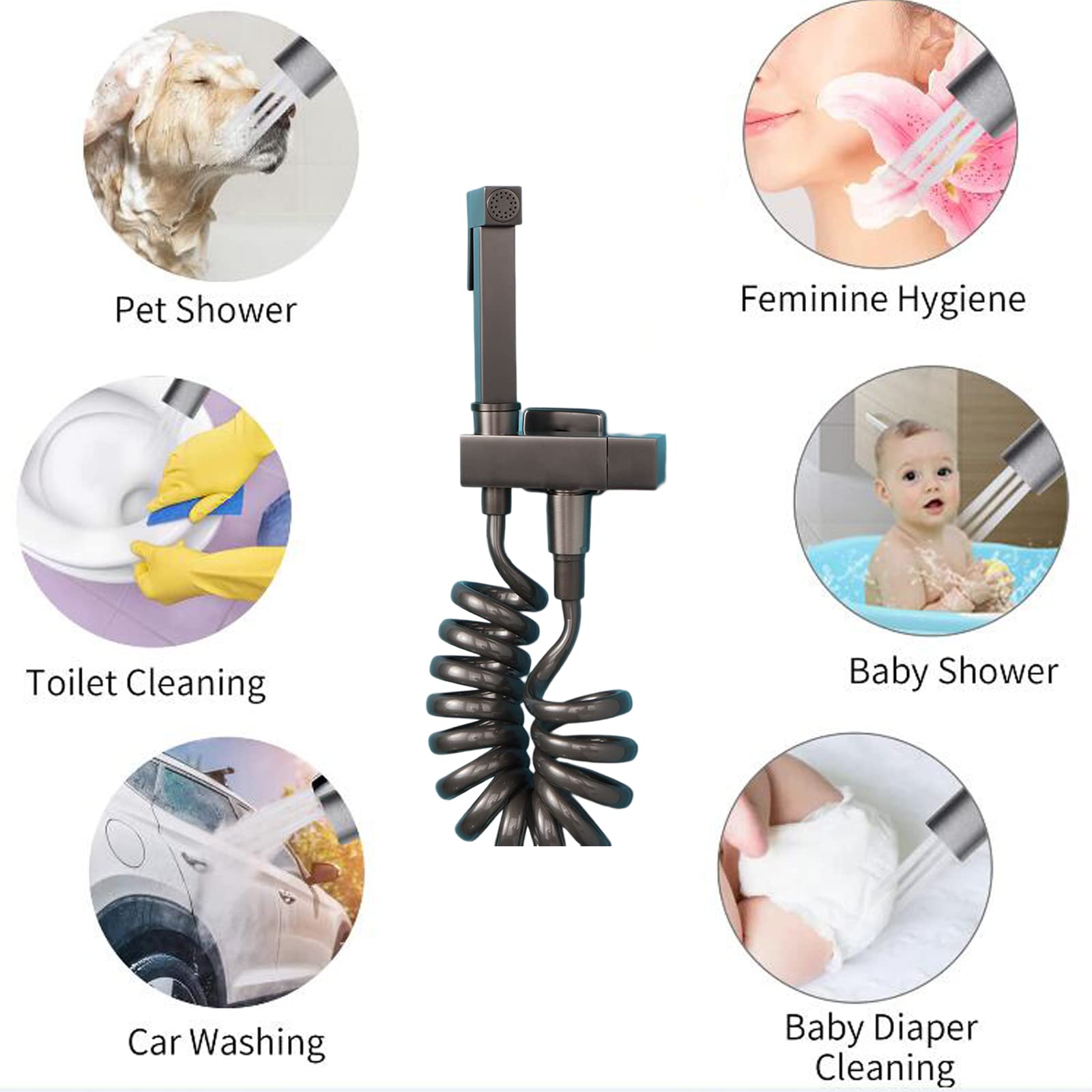 Duchas Higienicas para WC, Latón Grifo Bidet para WC Alta Presión Ducha Inodoro Portatil Ducha Bidet Montado en la Pared Ducha WC Pulverizador de Bidé de Mano con Manguera,Negro