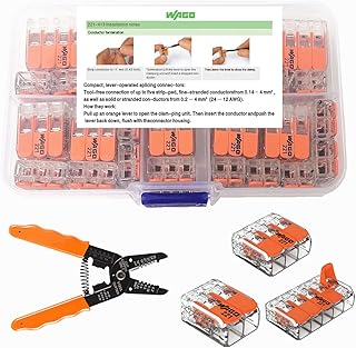 WAGO Wire Connectors-38pc 221 Series Lever-Nuts Assortment-Includes ，Suitable for 12-24AWG Wire connectors(16x) 221-412, (13x) 221-413, (8X) 221-415，8" Professional Wire Stripper-Wire Cutter（1）