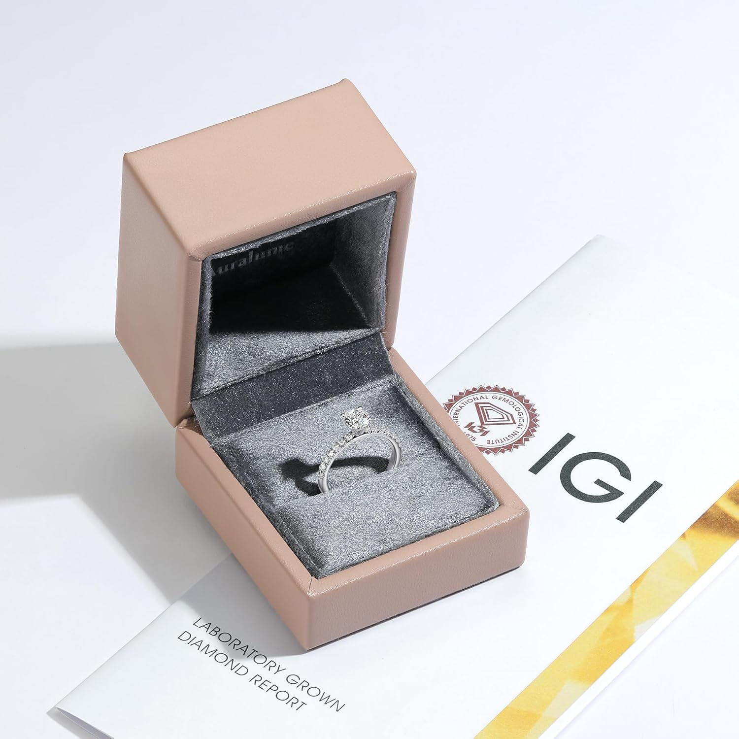 AURALUME Lab Grown Diamond Engagement Ring 1 CT Main Stone 2mm 0.56cttw Side Stone D Color VVS Clarity 4 Prong Solitaire S925 Sterling Silver Promise Anniversary Wedding Rings for Women