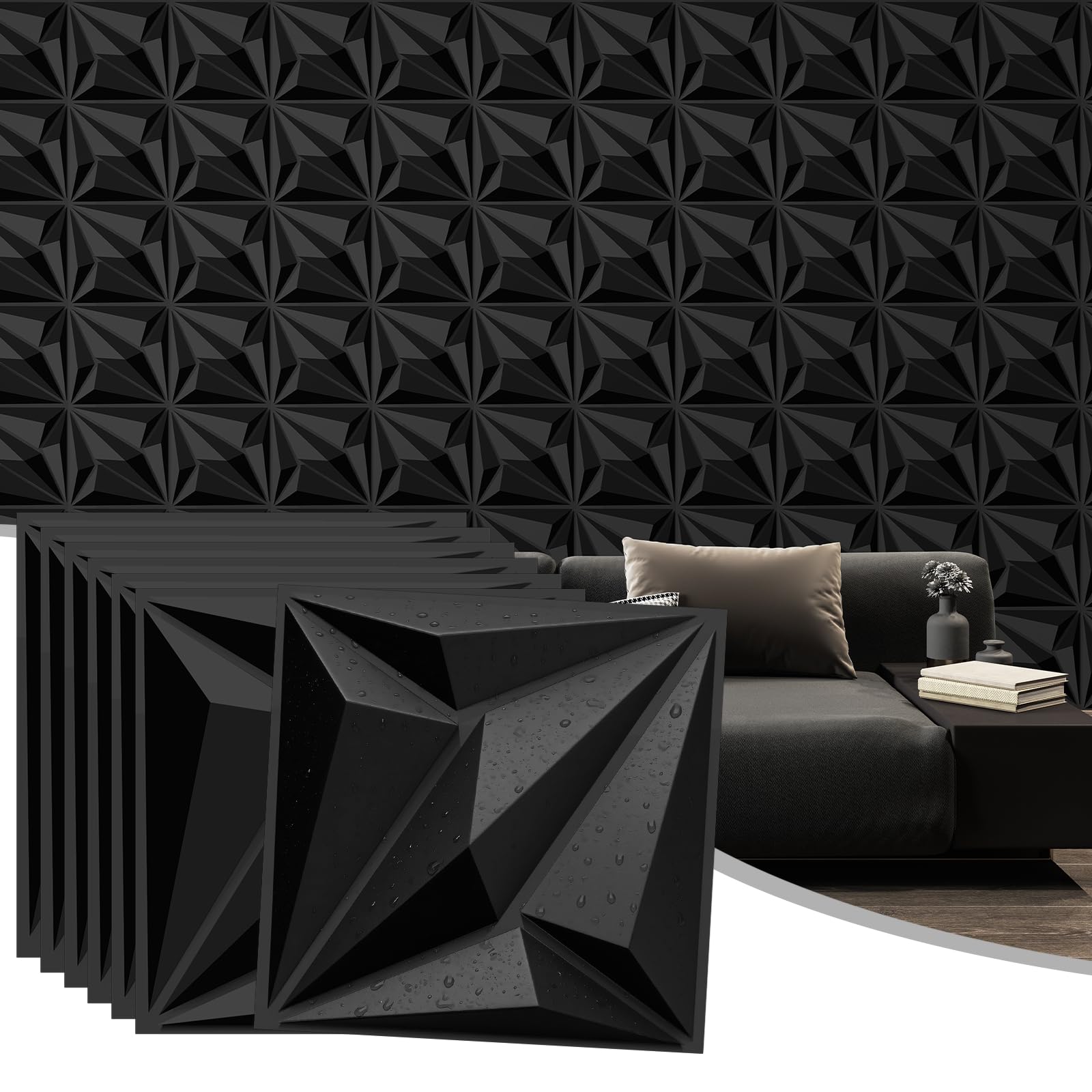 Panneaux muraux 3D noirs pour masquer les imperfections et moderniser un mur