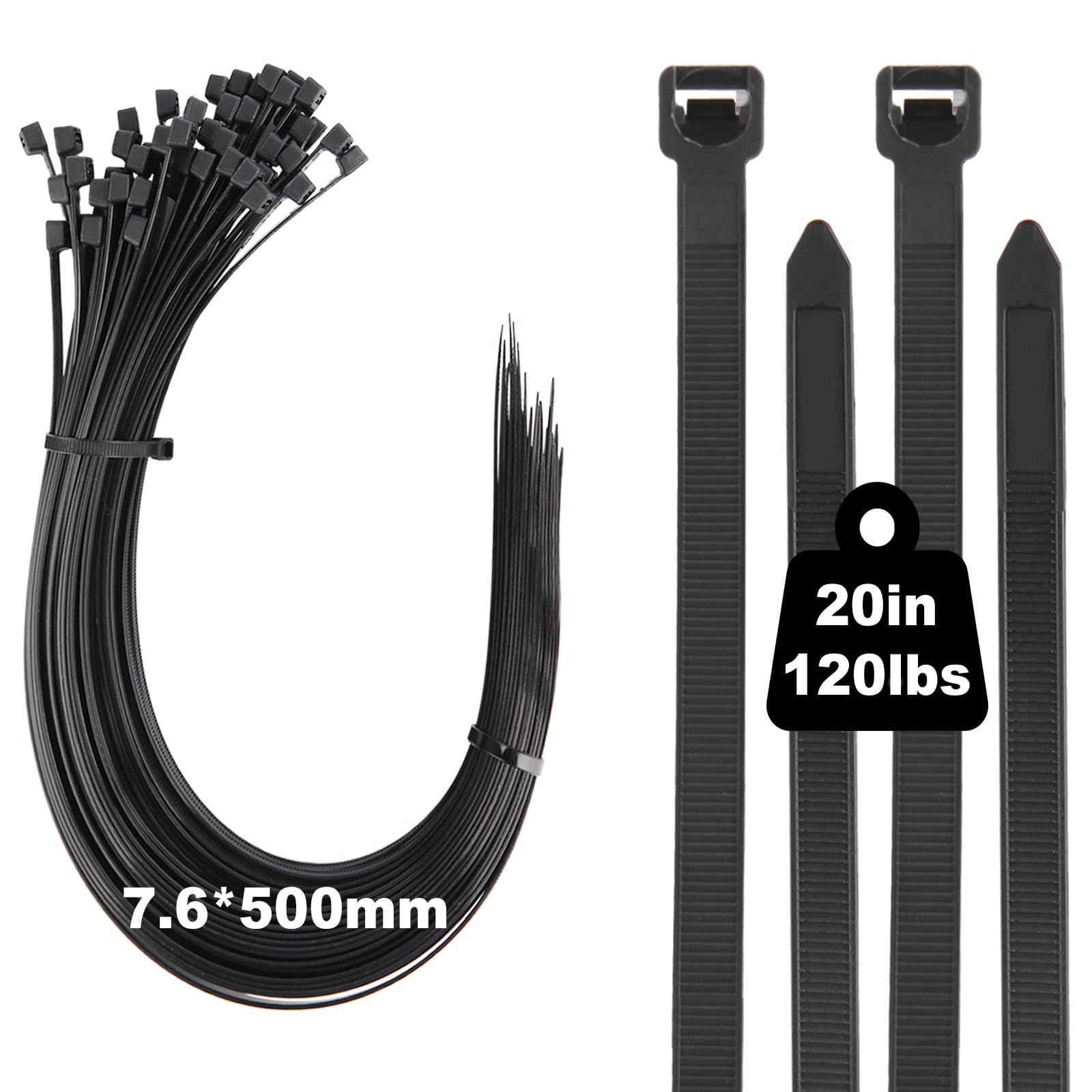 20 inch Cable Ties Long, 100 Pack 120 lbs Heavy Duty Zip Ties