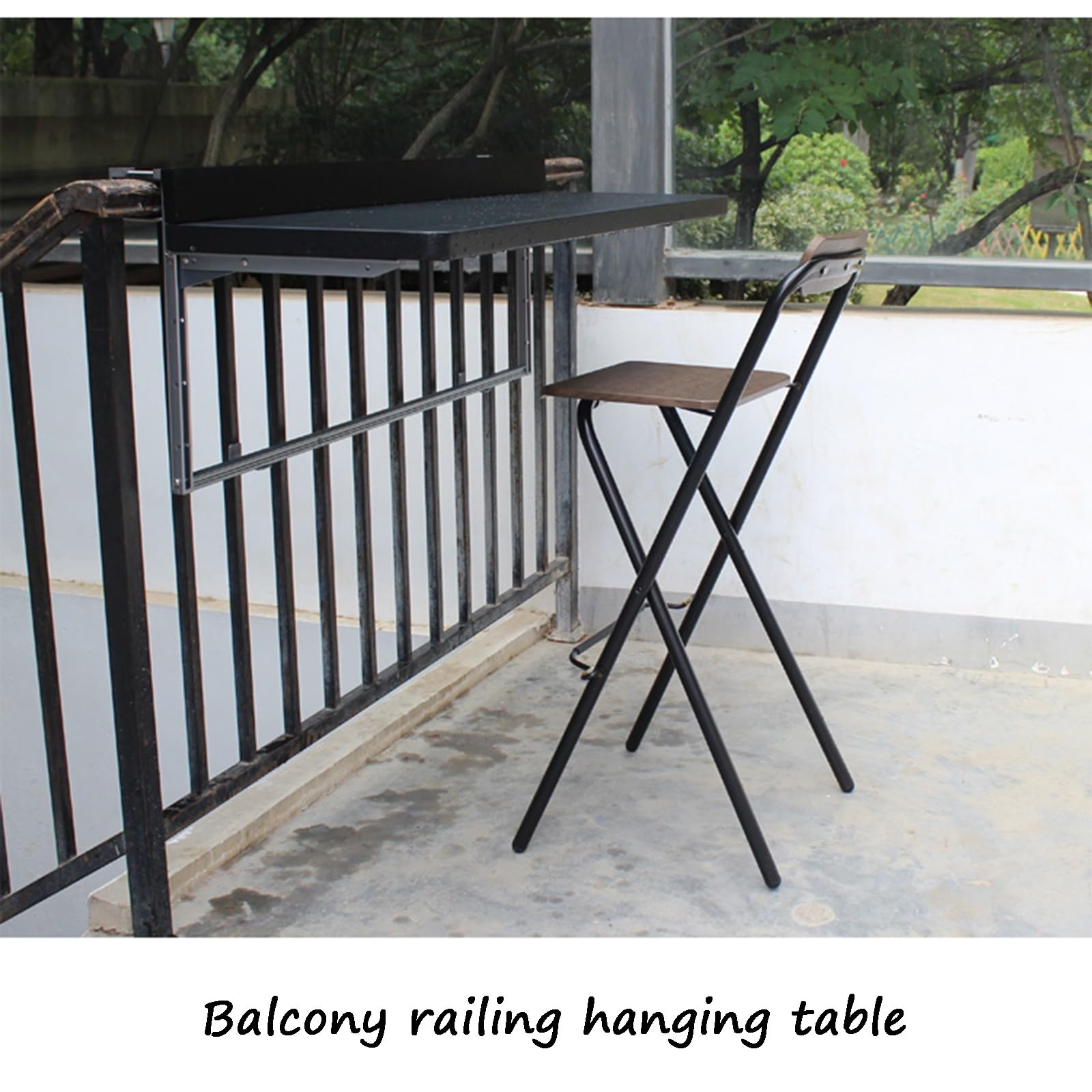 Mesa Plegable para barandilla de balcón, Mesa de Bar Multifuncional para Patio, terrazas y Jardines, Mesa Colgante Que Ahorra Espacio (Negra, 39,4" x 15,4")