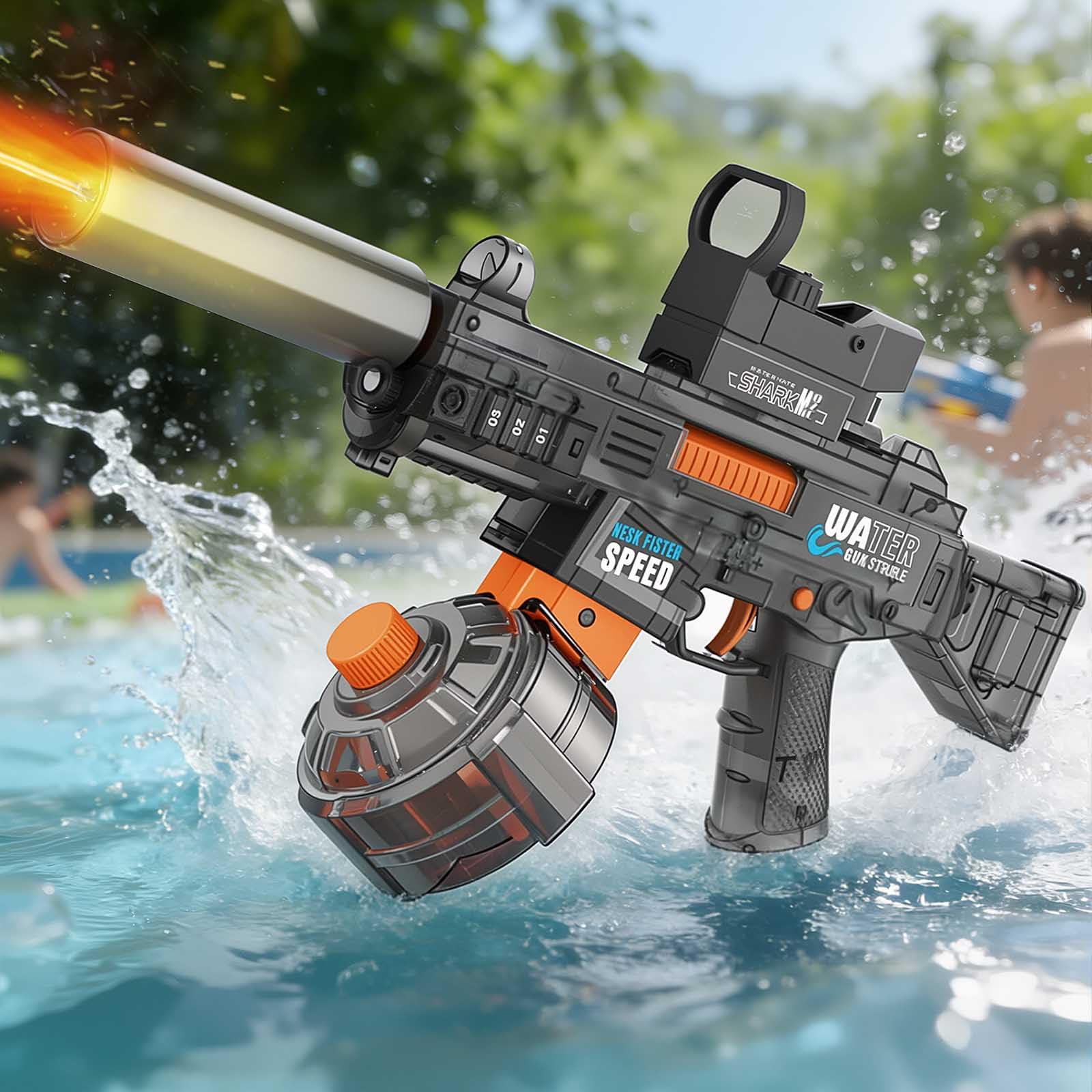 MOZC Electric Water Gun Kids, Automatic Water Gun with Lighting Effects, Automatic Suction, Range of 6-8M, Long Battery Life, Water Gun used in Swimming Pools, Beaches, Water Parks (MP5 Grey)