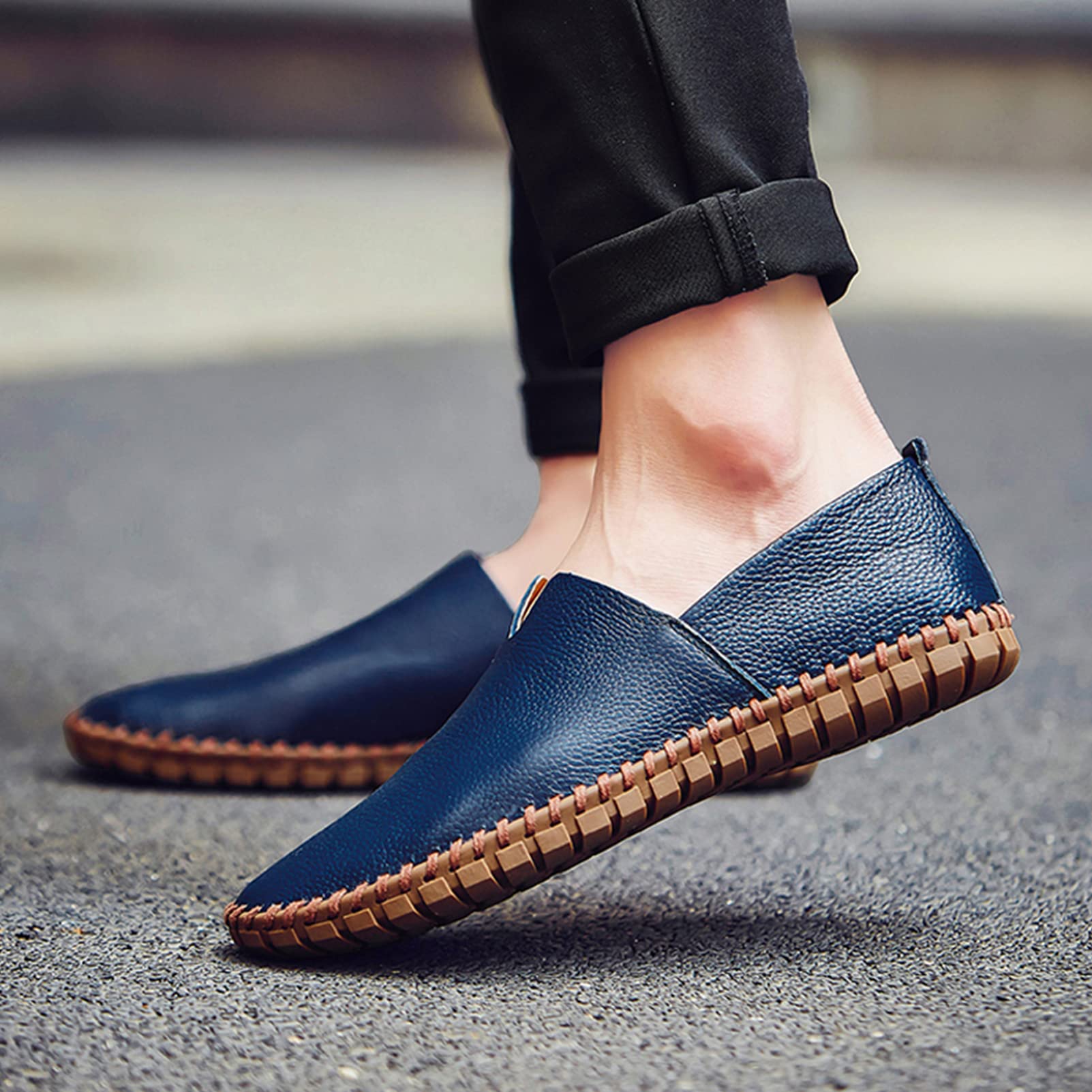 ANUFER Hommes Cuir Véritable Mocassins Plats Glisser sur Mou, Tendre Semelle Faite à la Main Été évidé Chaussures de Conduite Décontractées
