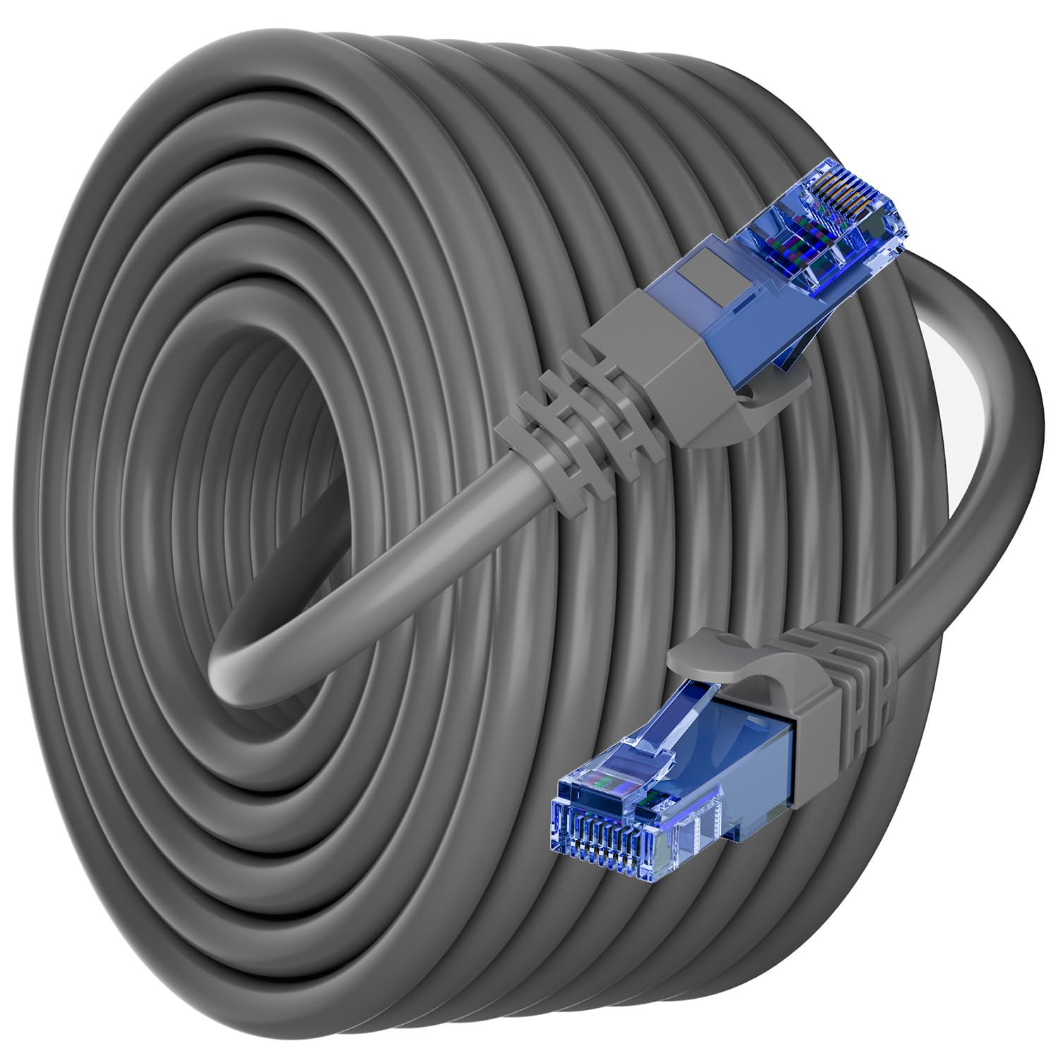Soibke Cable Ethernet Cat 6 para exteriores de 100 pies, cable Ethernet Cat6 de 23 AWG, resistente, UTP, impermeable, entierro directo, resistente a los rayos UV, red, LAN, Internet, PVC, con RJ45