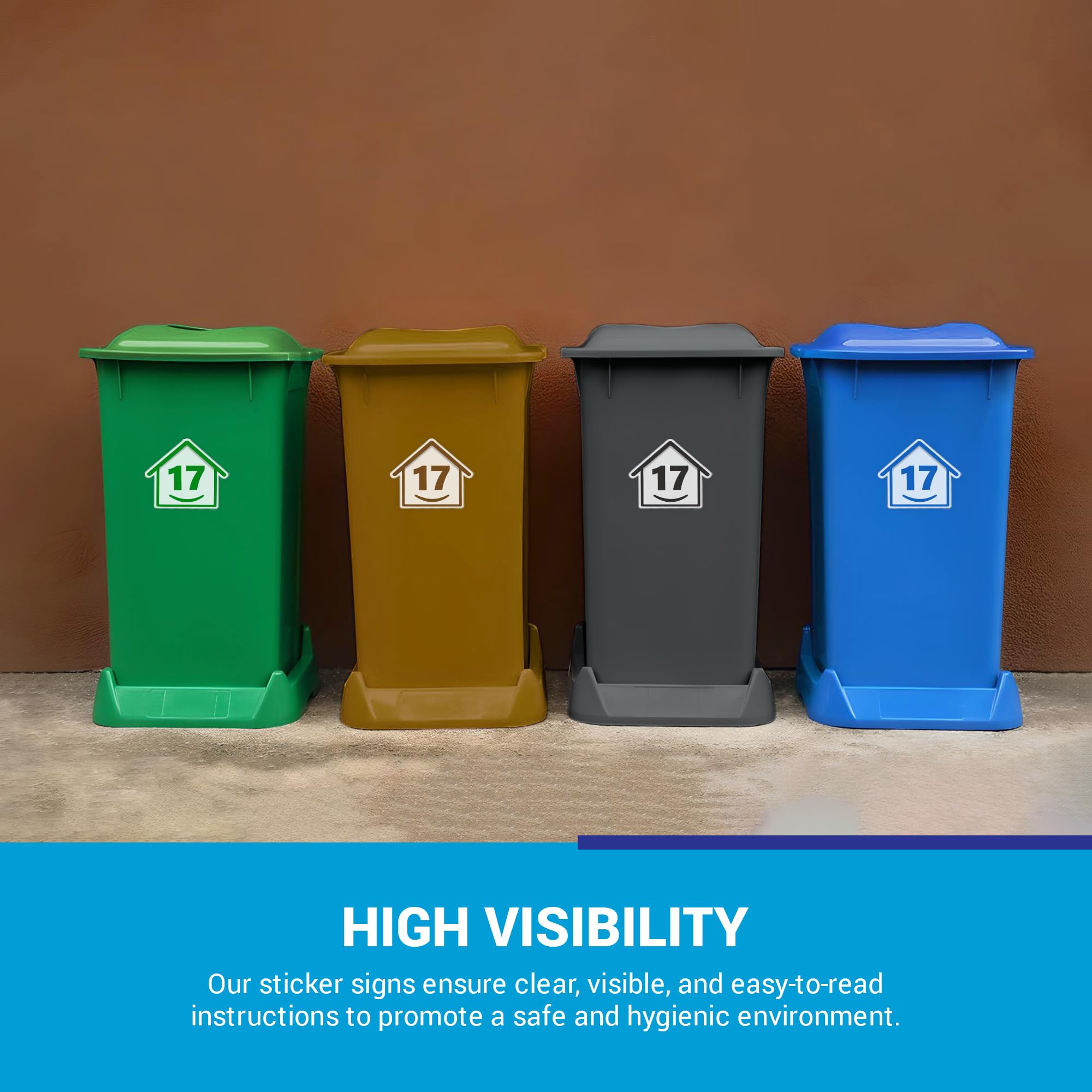 4 x Bin Numbers for Wheelie Bins, 1-99, 15cm ‘Happy House’ Colour Design Dustbin Stickers, Easy Application Stick On Number Stickers - Weatherproof Self Adhesive Vinyl – Blue, Black, Green, Brown (17) — view 7