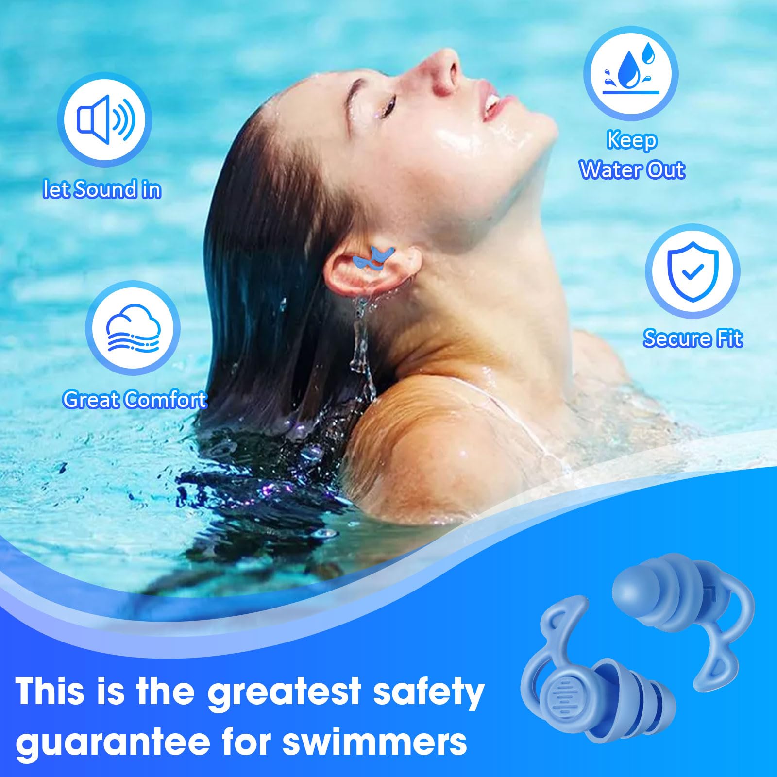 LYCTEIKI Tappi per le Orecchie da Nuoto per Adulti, 4 Paia di Tappi per le Orecchie in Silicone Morbido e Impermeabile, Perfetti per doccia, nuoto, surf, snorkeling (Nero+Blu+Arancio+Verde)