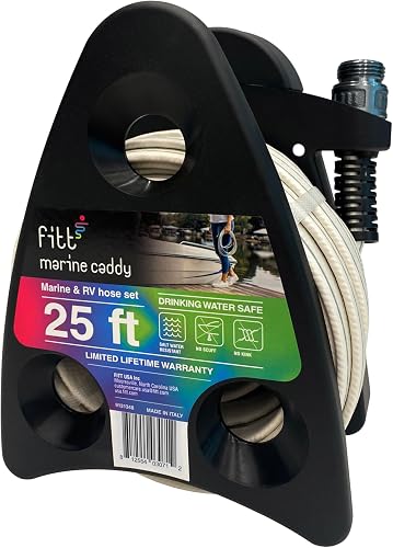 FITT Marine Caddy Hose, 1/2" 25ft Salt Air and Water Resistant Hose Set with Mini Reel for Use with Boats and RVs