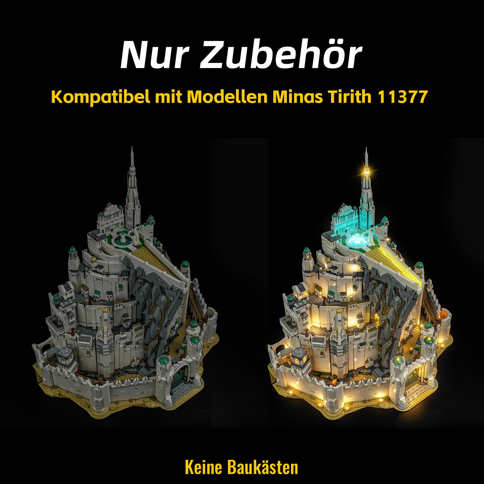 Zestaw świateł LED kompatybilny z Lego 11377 Minas Tirith (nie jest to model), zestaw oświetlenia dekoracyjnego kompatybilny z Lego Minas Tirith 11377