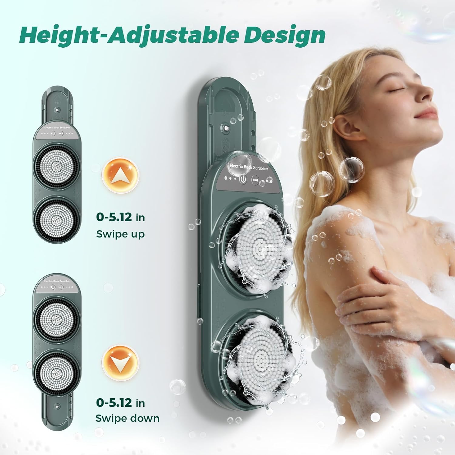Electric Back Scrubber for Shower - Wall Mounted Exfoliating Brush, Hands-Free Automatic Body Scrubber, 3-Speed Adjustment with 2 Spin Skin Bath Brush Heads,IPX7 Waterproof