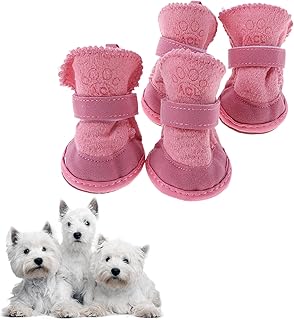 Pink Snow Boots for Puppies, Warm Dog Shoes, Anti Slip Fleece Boots for Dogs, Cute Waterproof Winter Cats Shoes Pink Size 4