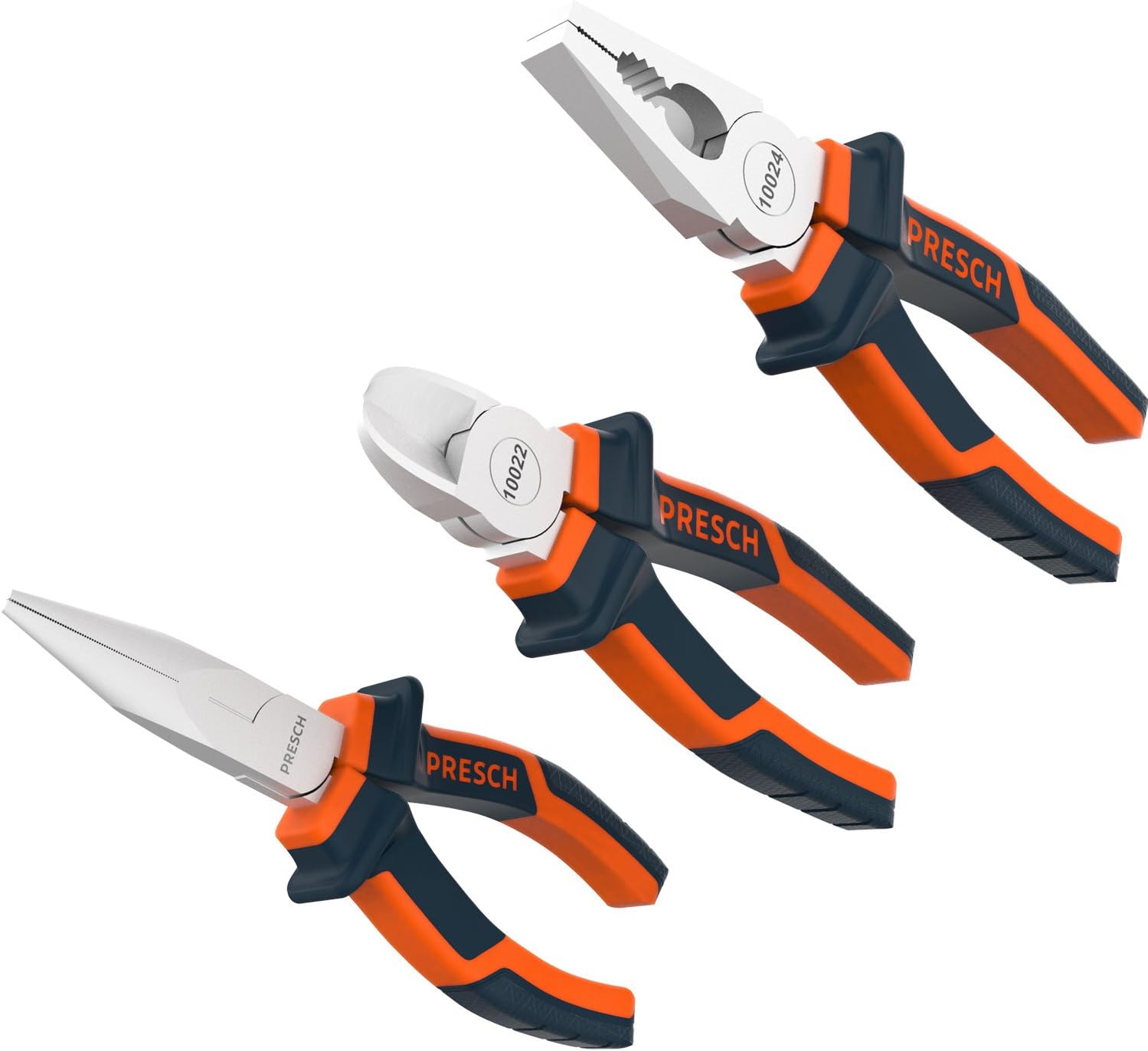 Pliers Set 3 pcs. - Professional Heavy Duty Plier Set with Needle Nose Pliers, Side Cutter 160 mm and Combination Plier 180 mm Long